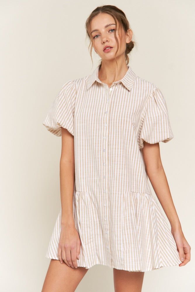 Beige Stripe Mini Dress sold by Pinkblush product image thumbnail 4