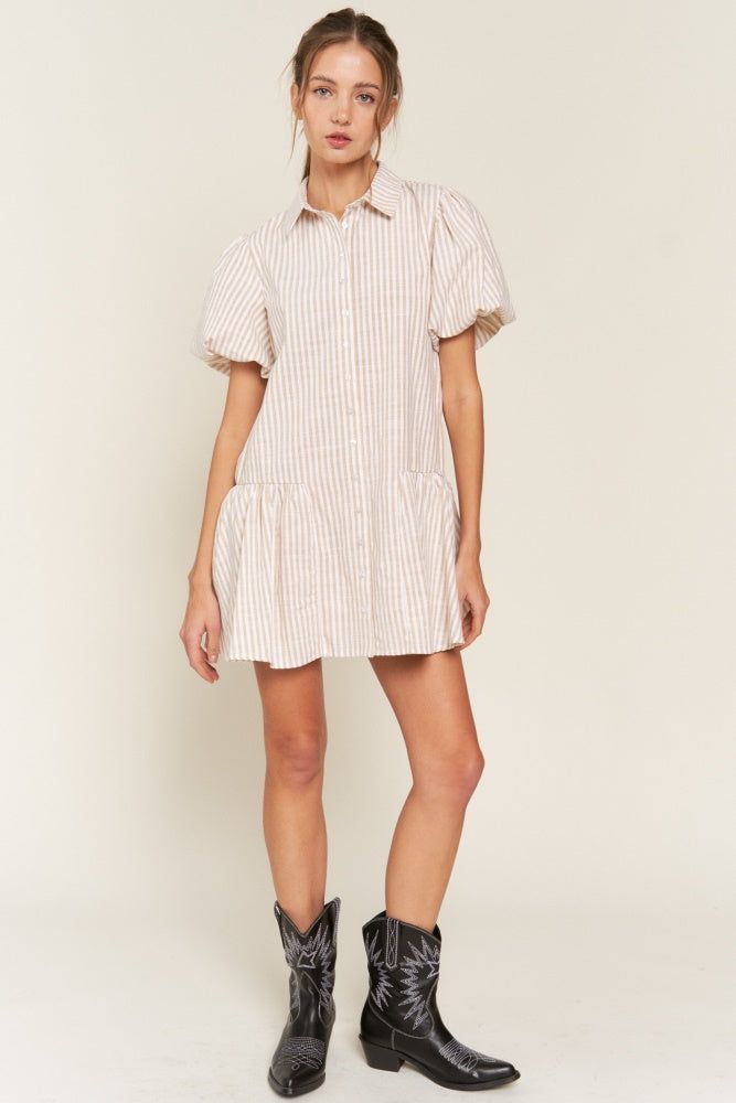 Beige Stripe Mini Dress sold by Pinkblush