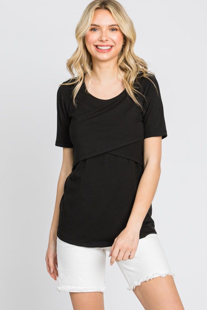Black Ribbed Wrap Front Nursing Top sold by Pinkblush product image thumbnail 2