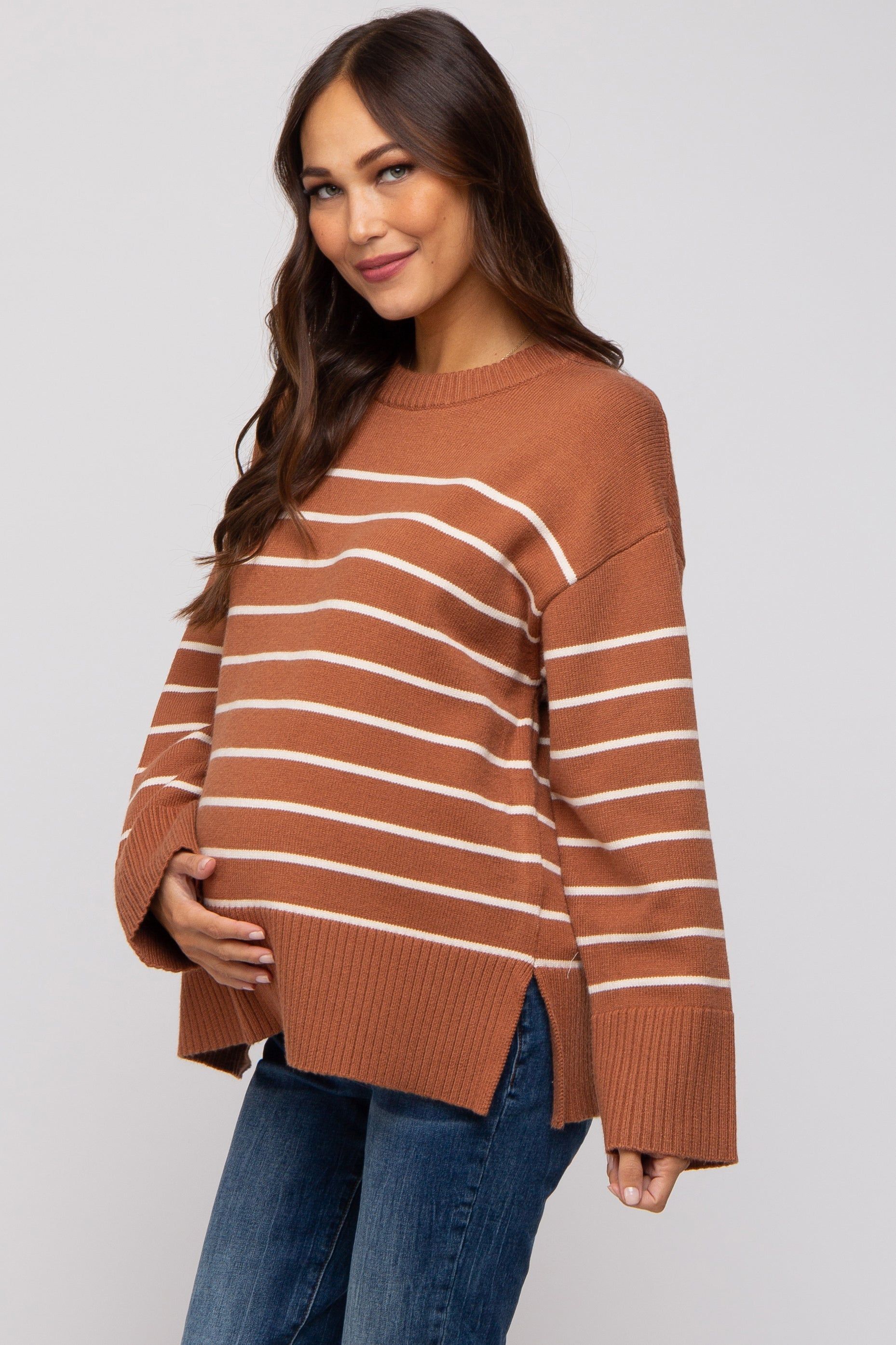 Camel Striped Maternity Sweater sold by Pinkblush product image thumbnail 2