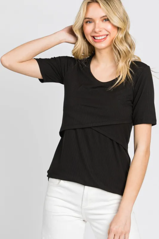 Black Ribbed Wrap Front Nursing Top sold by Pinkblush