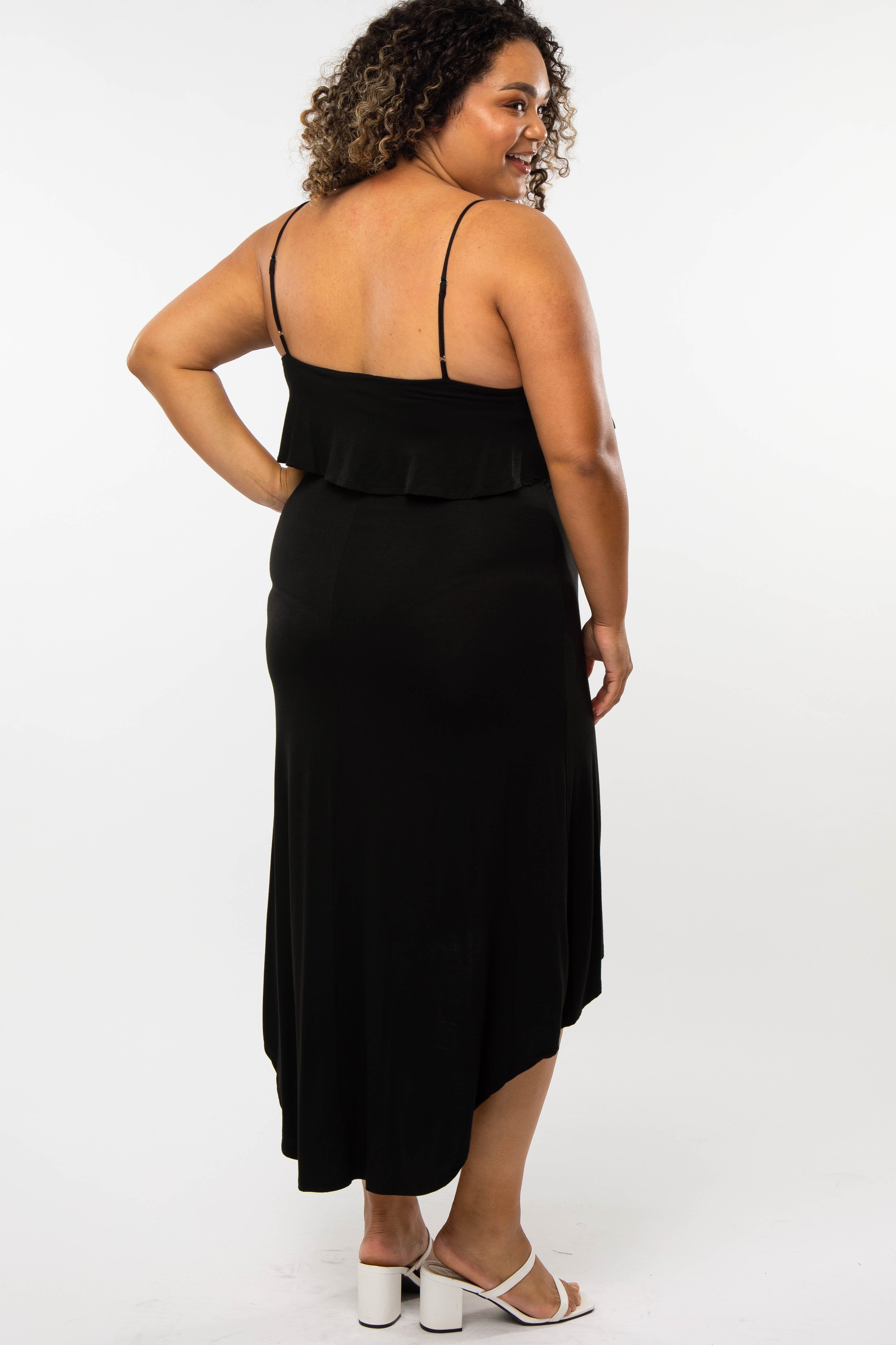 Black Ruffle Top Hi-Low Maternity Plus Size Midi Dress sold by Pinkblush product image thumbnail 3