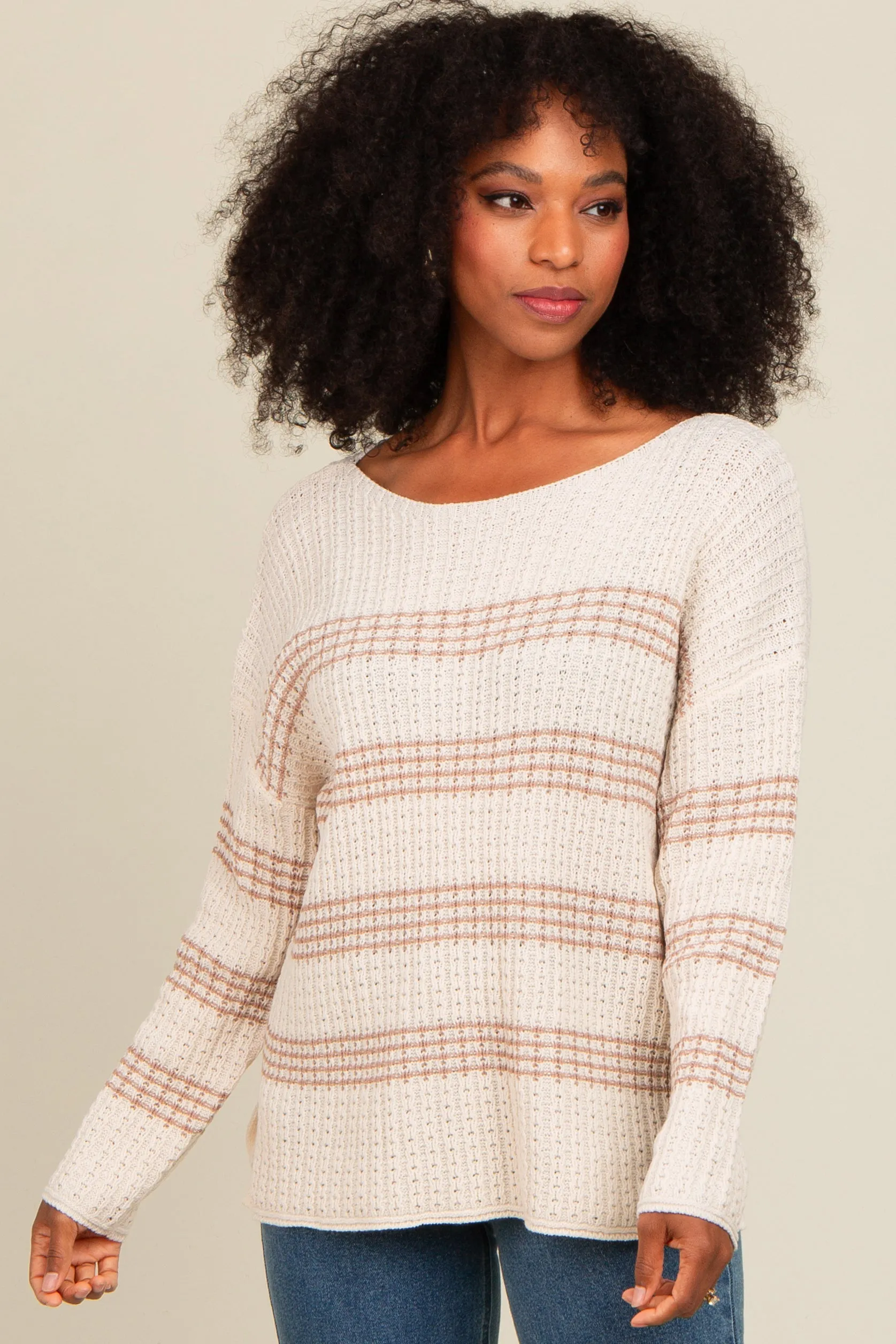 Beige Striped Waffle Knit Maternity Sweater sold by Pinkblush product image thumbnail 5