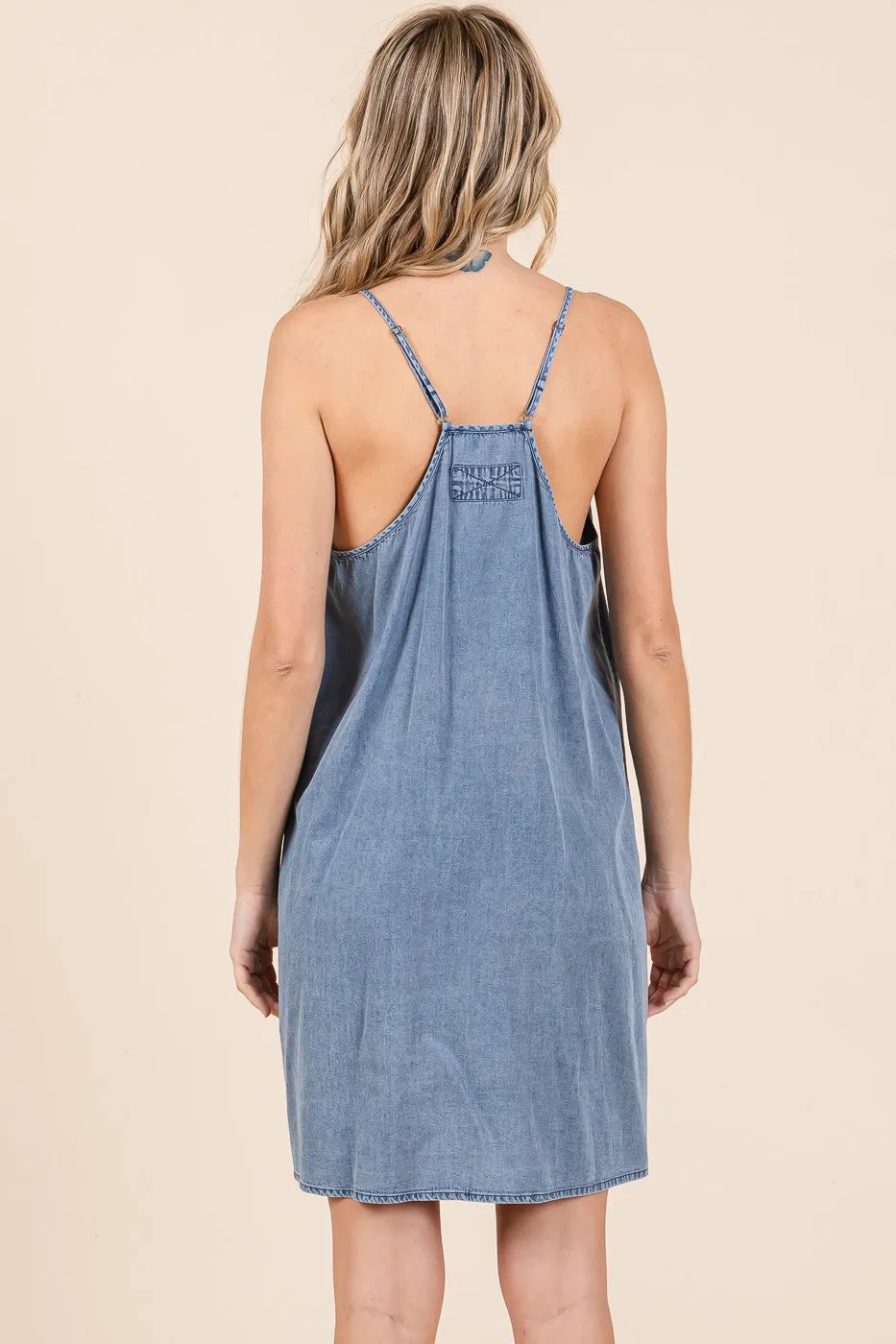 Blue Chambray Front Pocket Dress sold by Pinkblush product image thumbnail 4