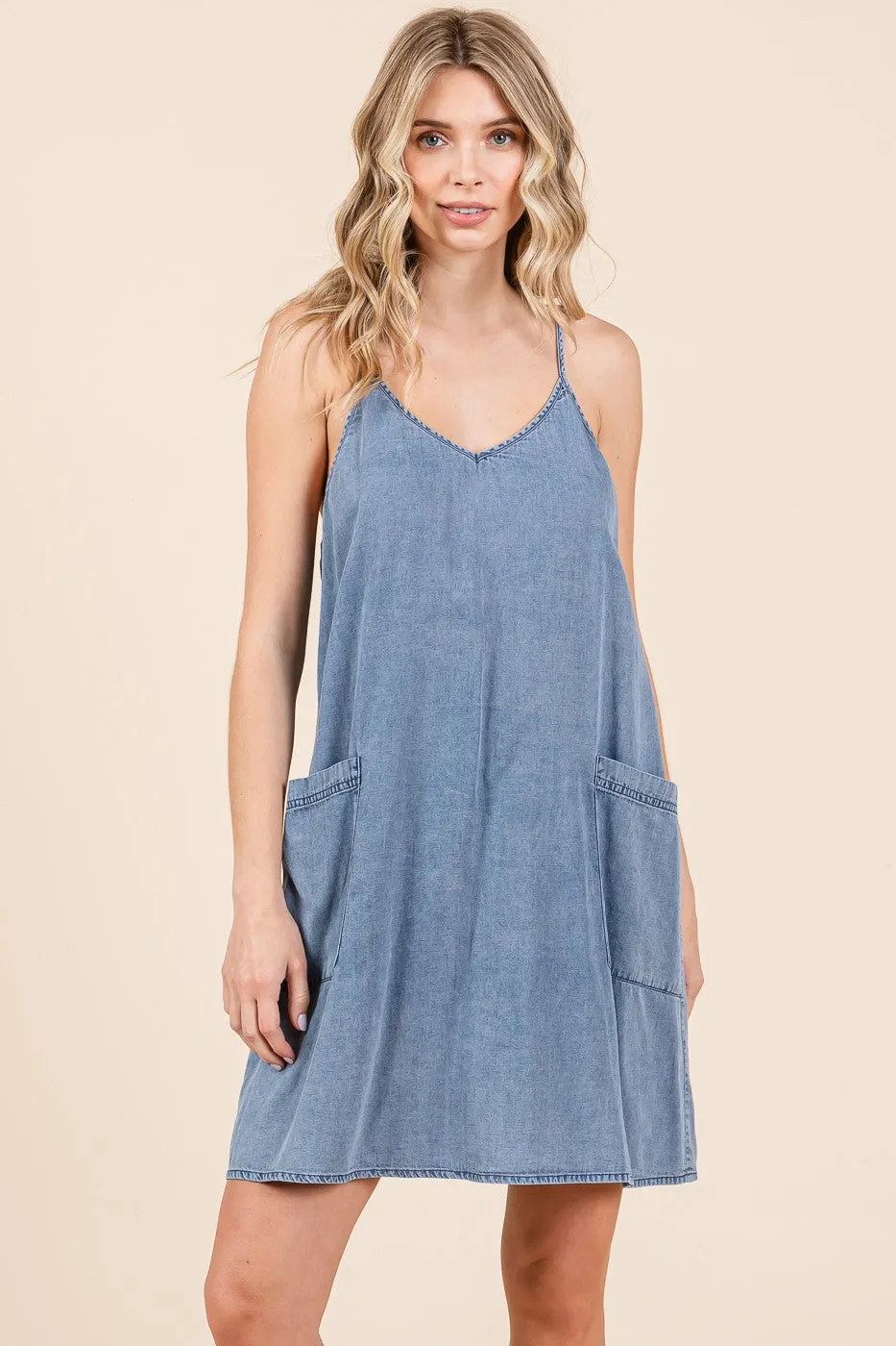 Blue Chambray Front Pocket Dress sold by Pinkblush product image thumbnail 2