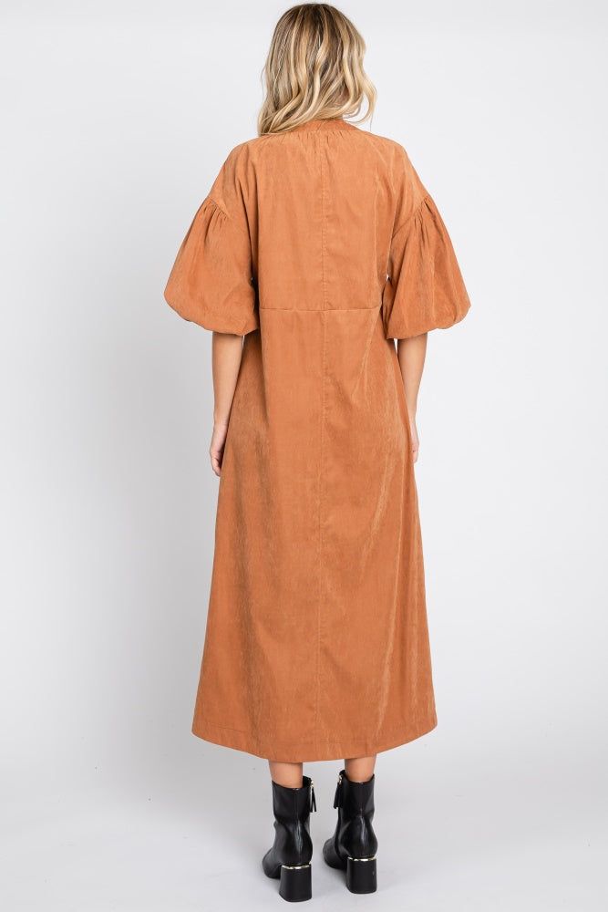 Rust Lace Up 3/4 Sleeve Side Slit Maxi Dress sold by Pinkblush product image thumbnail 3