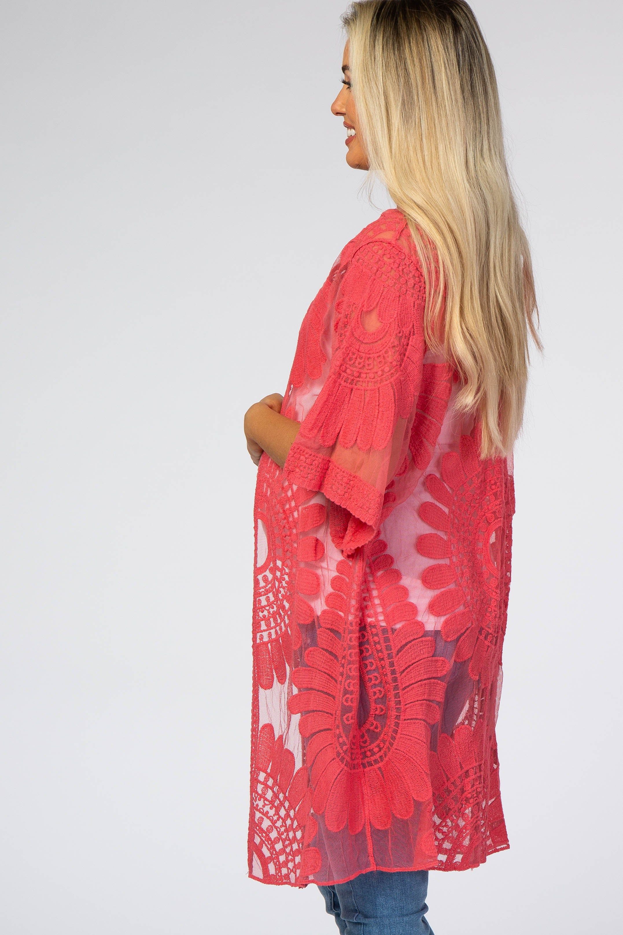 Pink Lace Mesh 3/4 Sleeve Maternity Cover Up sold by Pinkblush product image thumbnail 3