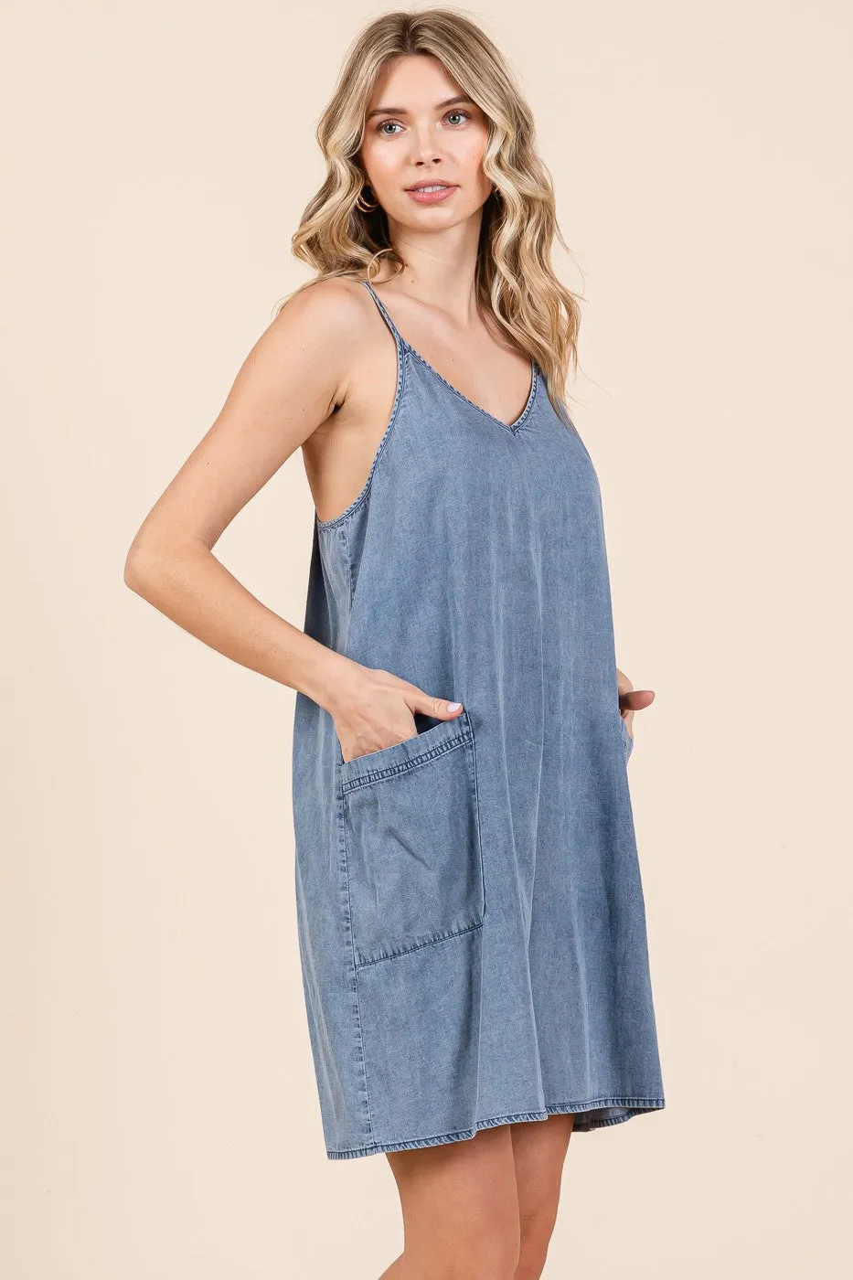 Blue Chambray Front Pocket Dress sold by Pinkblush product image thumbnail 3