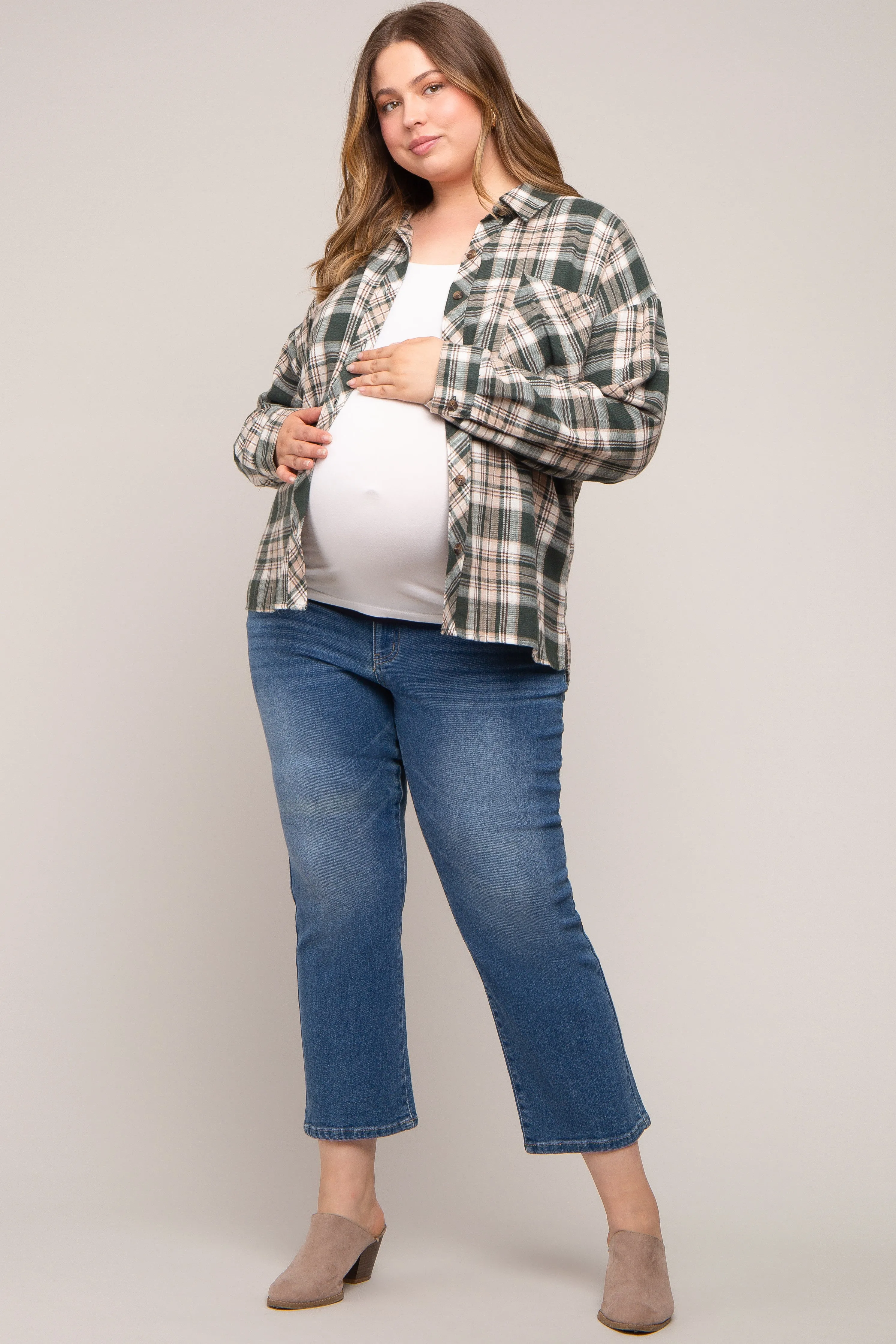 Forest Green Plaid Button Down Maternity Plus Top sold by Pinkblush product image thumbnail 5
