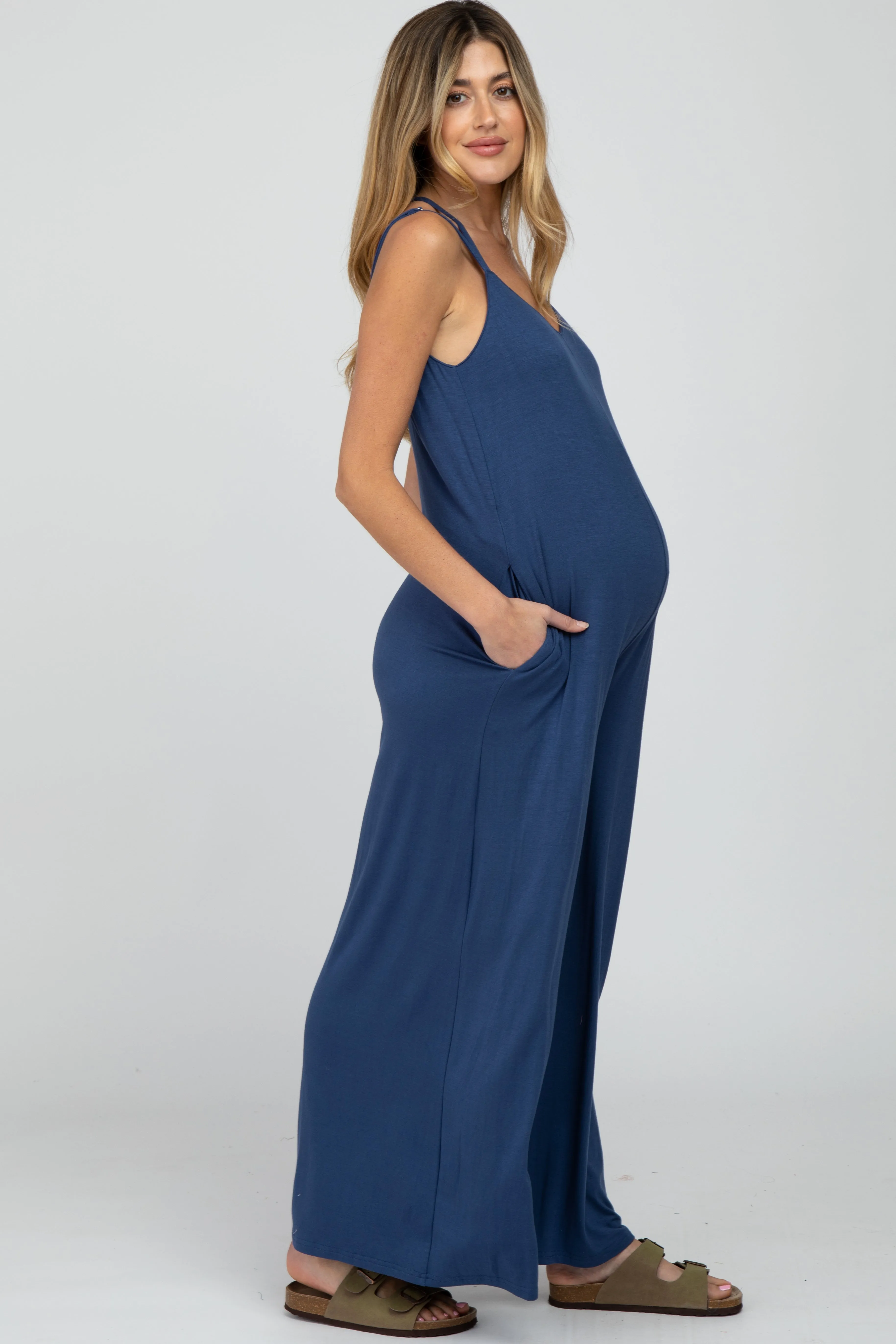 Blue Cross Back Wide Leg Maternity Jumpsuit sold by Pinkblush product image thumbnail 2