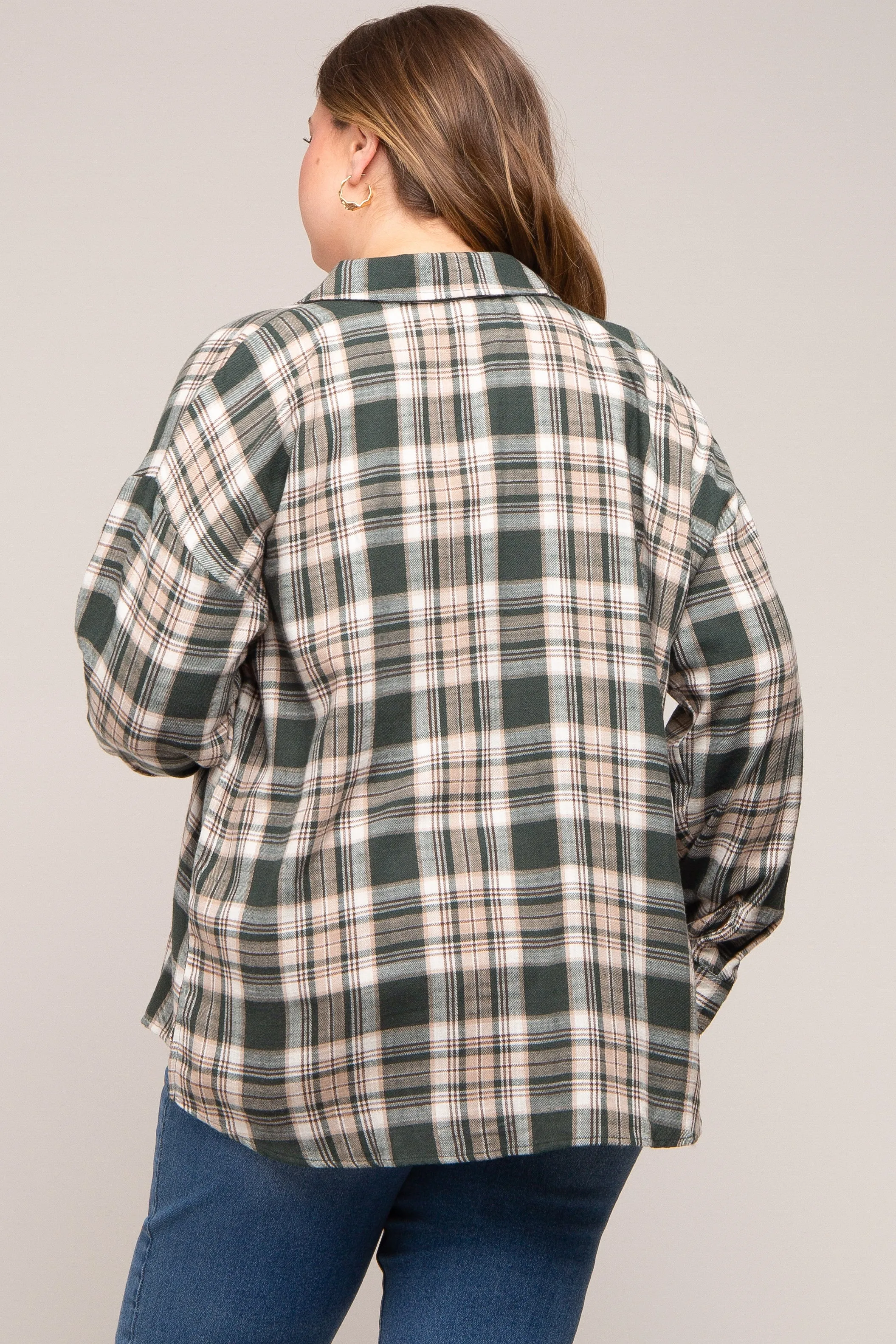Forest Green Plaid Button Down Maternity Plus Top sold by Pinkblush product image thumbnail 3