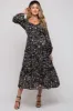 Black Floral Chiffon Sweetheart Neck Ruffle Tiered Maternity Midi Dress sold by Pinkblush