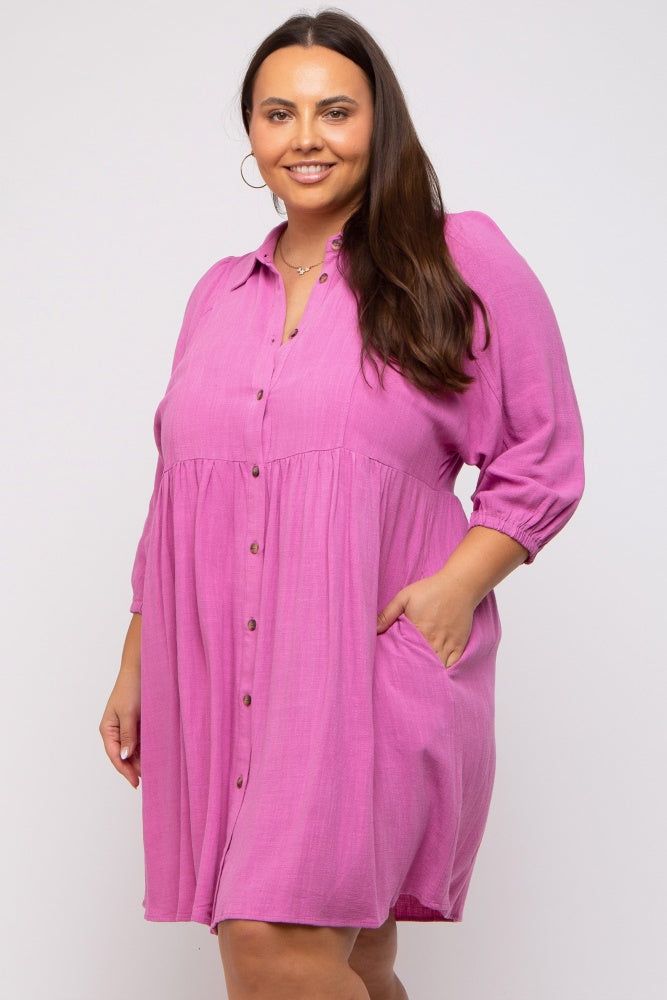 Pink Button Down Collared Plus Dress sold by Pinkblush product image thumbnail 2