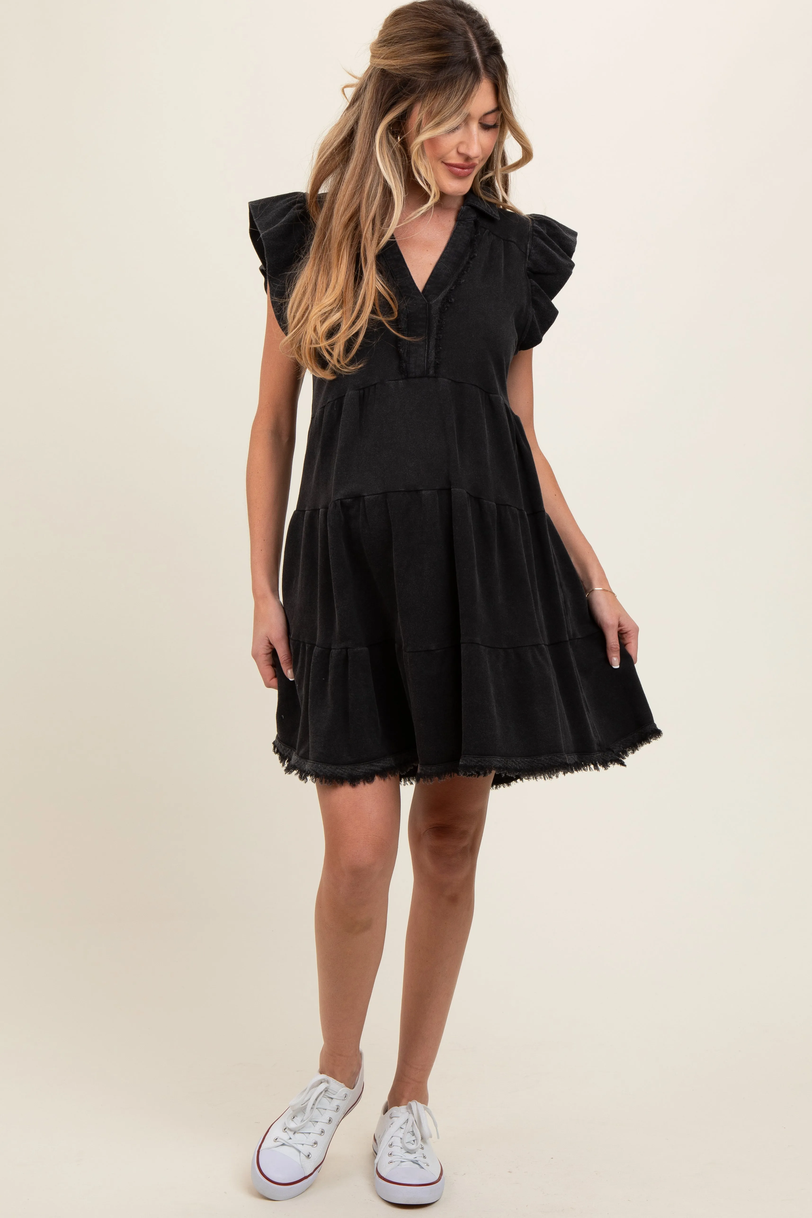 Charcoal French Terry Tiered Maternity Dress sold by Pinkblush product image thumbnail 2