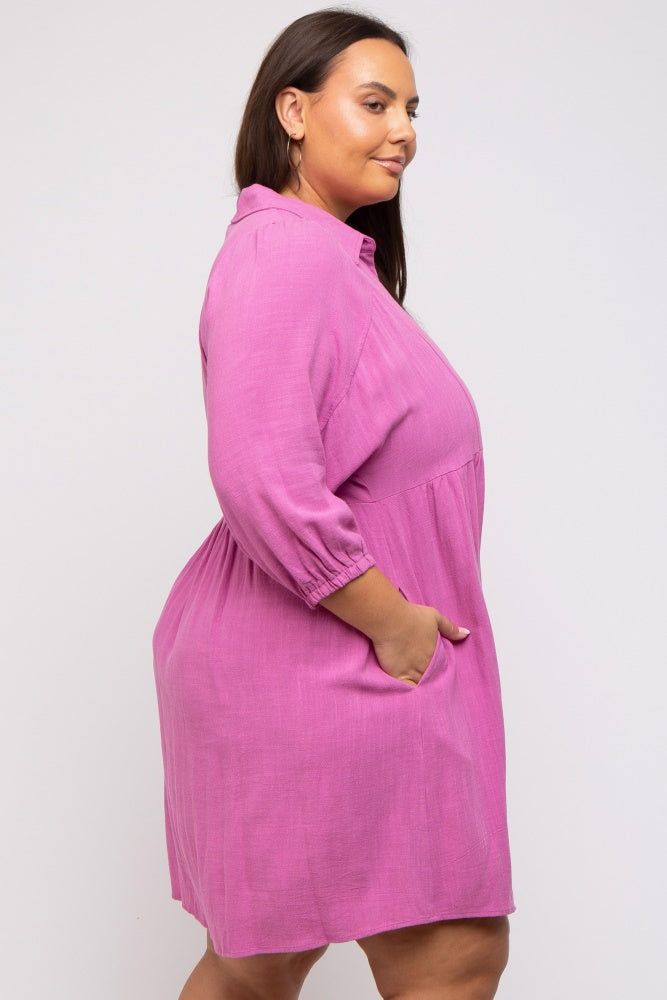 Pink Button Down Collared Plus Dress sold by Pinkblush product image thumbnail 3