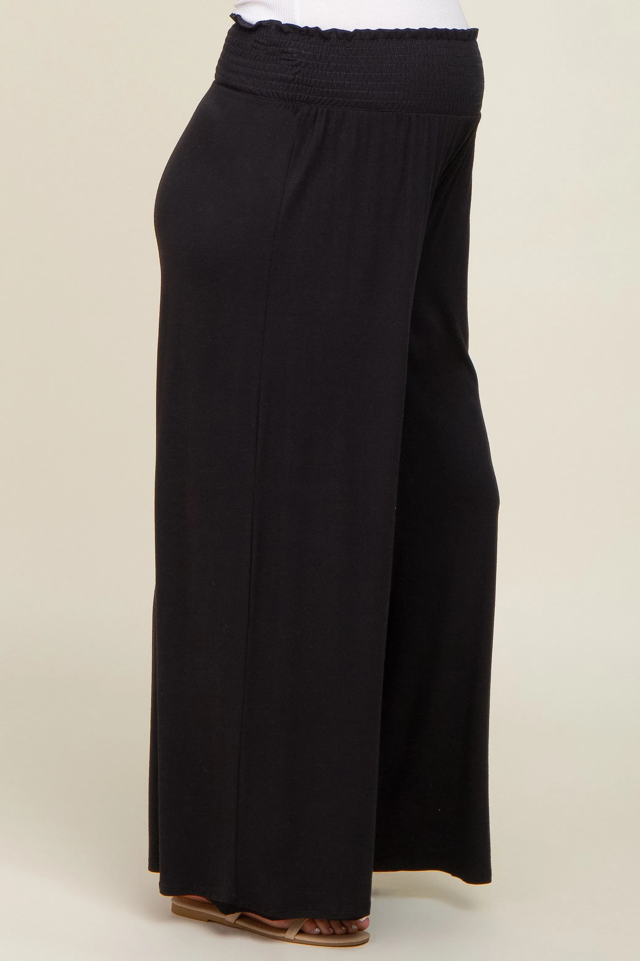 Black Smocked Waist Flowy Maternity Pants sold by Pinkblush product image thumbnail 3