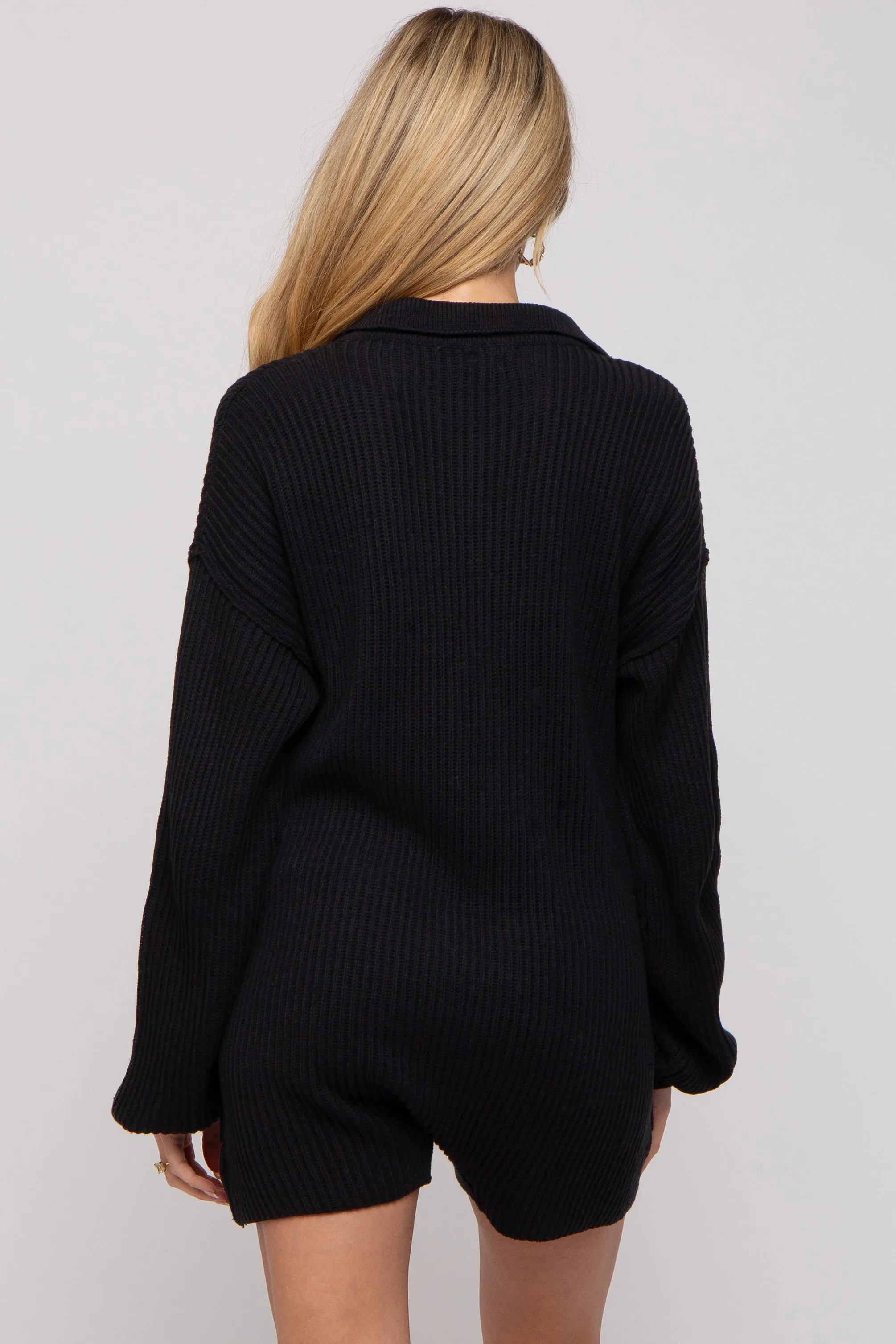 Black Button Up Maternity Sweater Romper sold by Pinkblush product image thumbnail 3