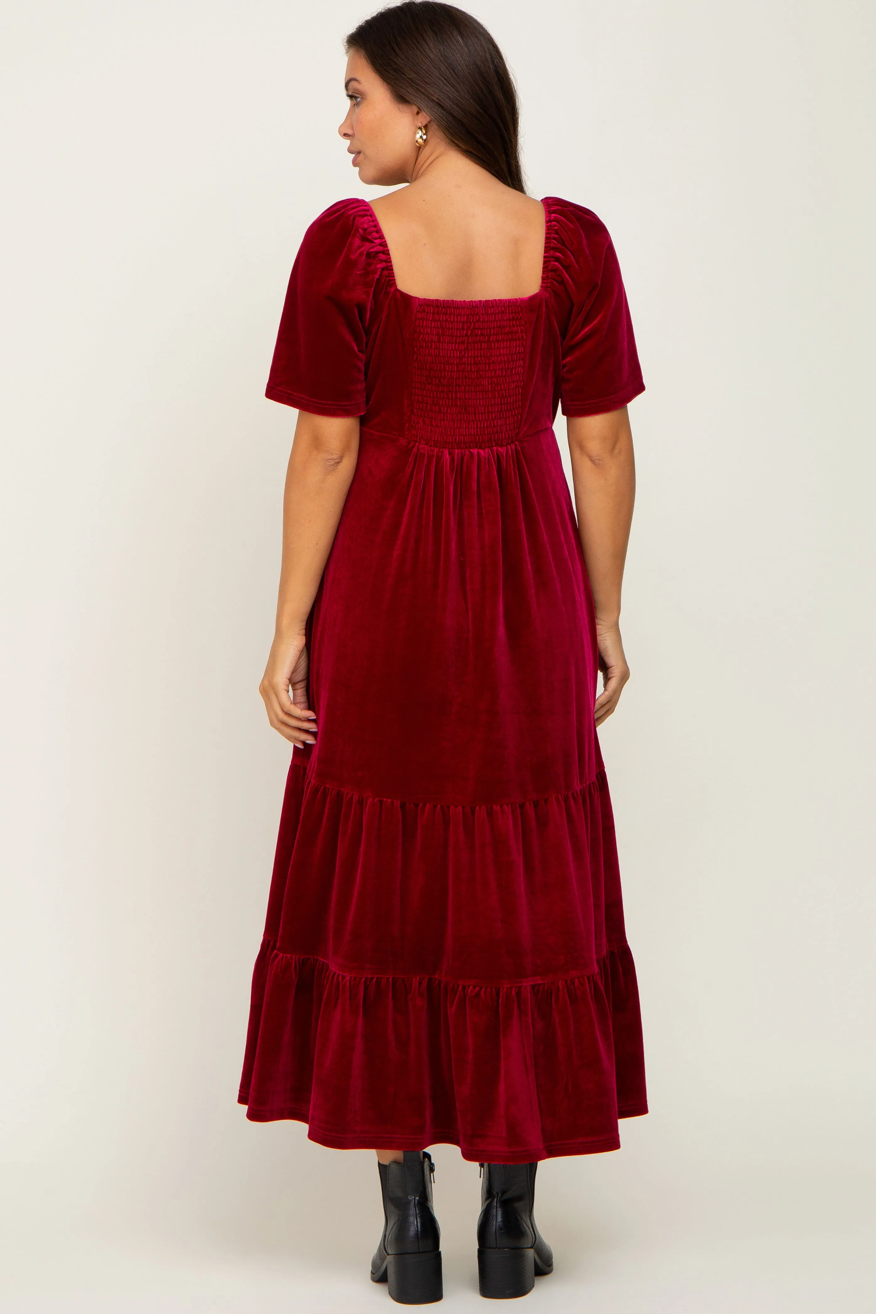 Burgundy Velvet Tiered Maternity Maxi Dress sold by Pinkblush product image thumbnail 3