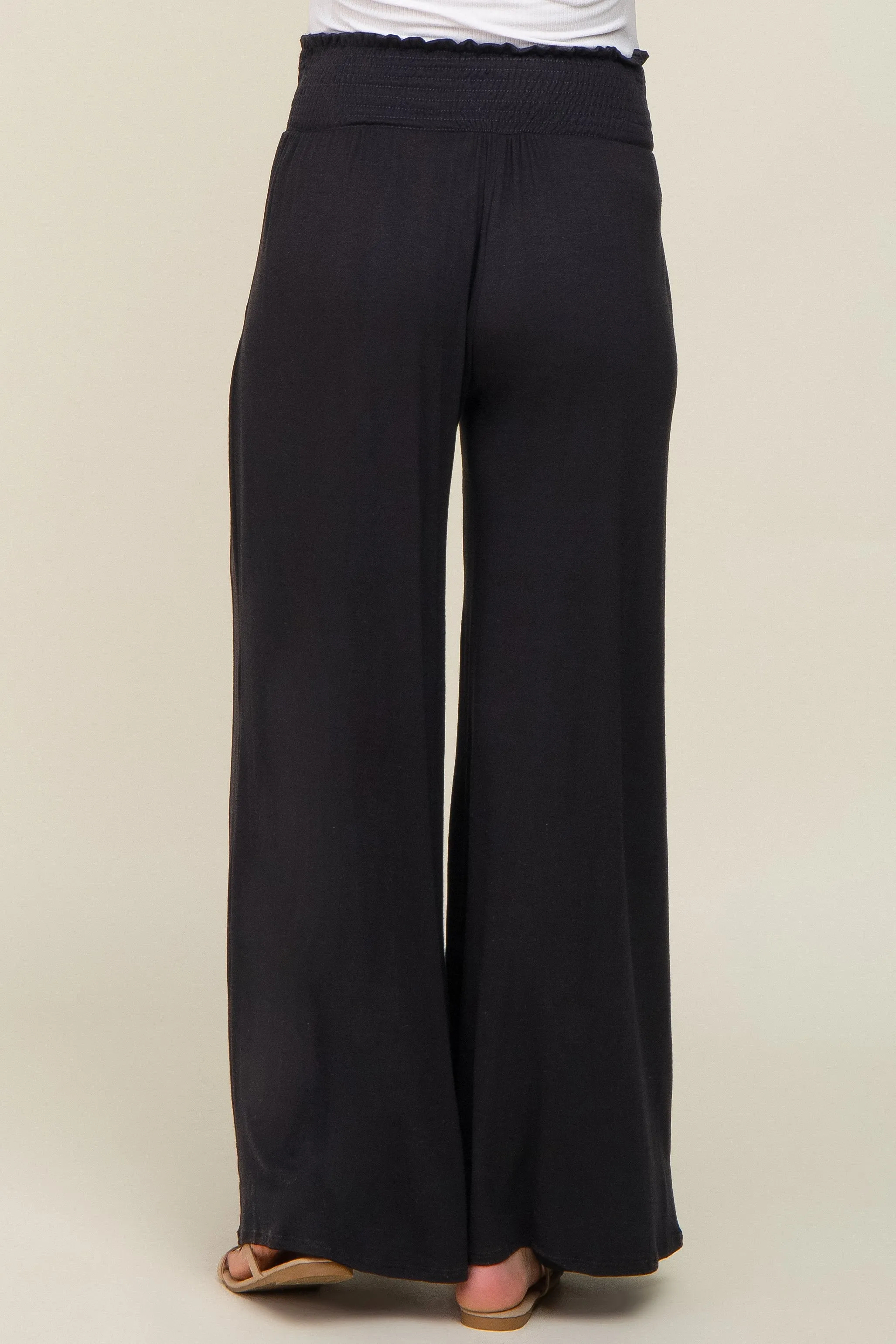 Black Smocked Waist Flowy Maternity Pants sold by Pinkblush product image thumbnail 4