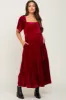 Burgundy Velvet Tiered Maternity Maxi Dress sold by Pinkblush