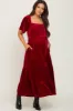 Burgundy Velvet Tiered Maternity Maxi Dress sold by Pinkblush