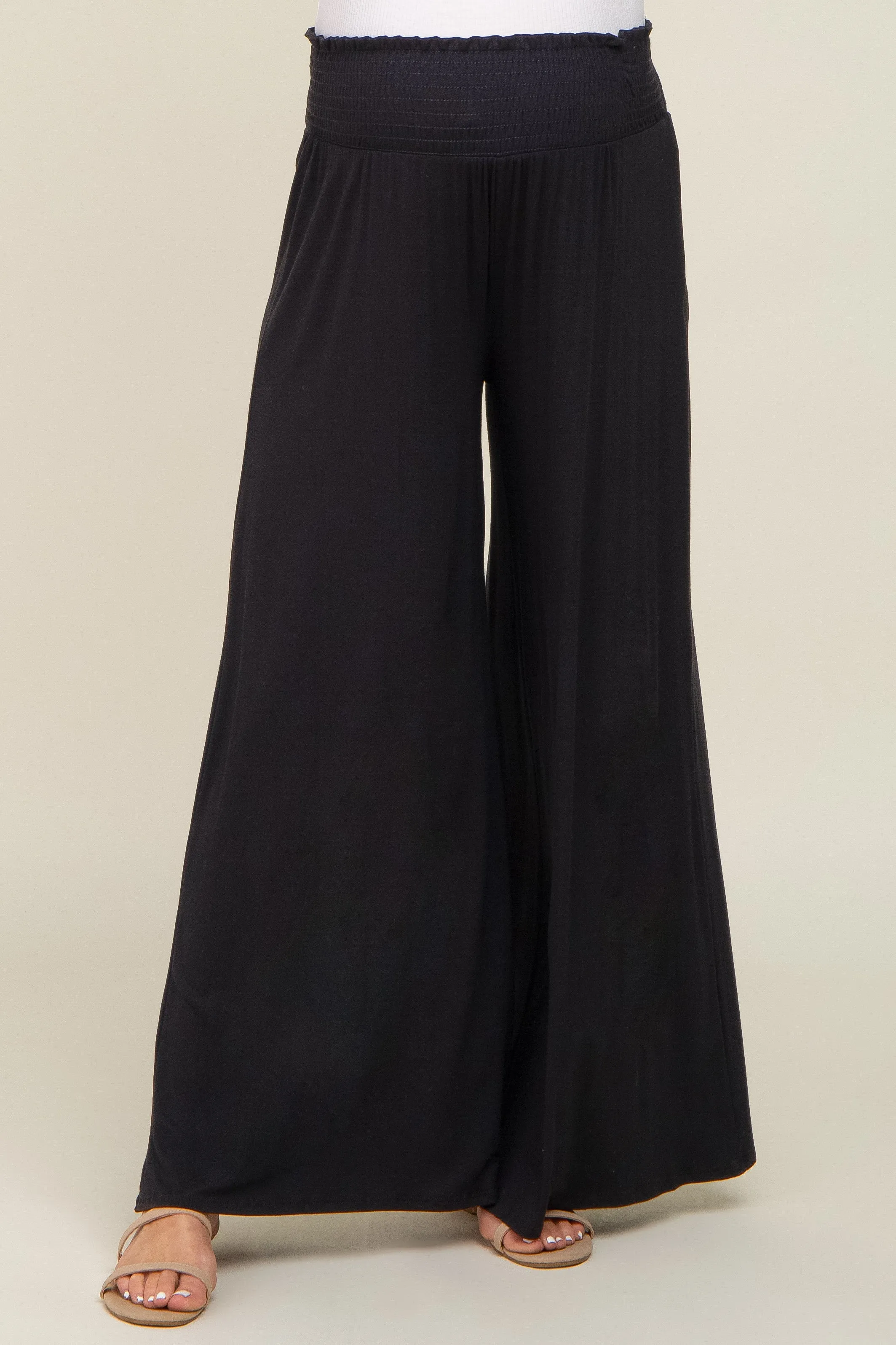 Black Smocked Waist Flowy Maternity Pants sold by Pinkblush product image thumbnail 2