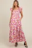 Pink Floral Smocked Ruffle Sleeve Maternity Maxi Dress sold by Pinkblush
