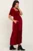 Burgundy Velvet Tiered Maternity Maxi Dress sold by Pinkblush