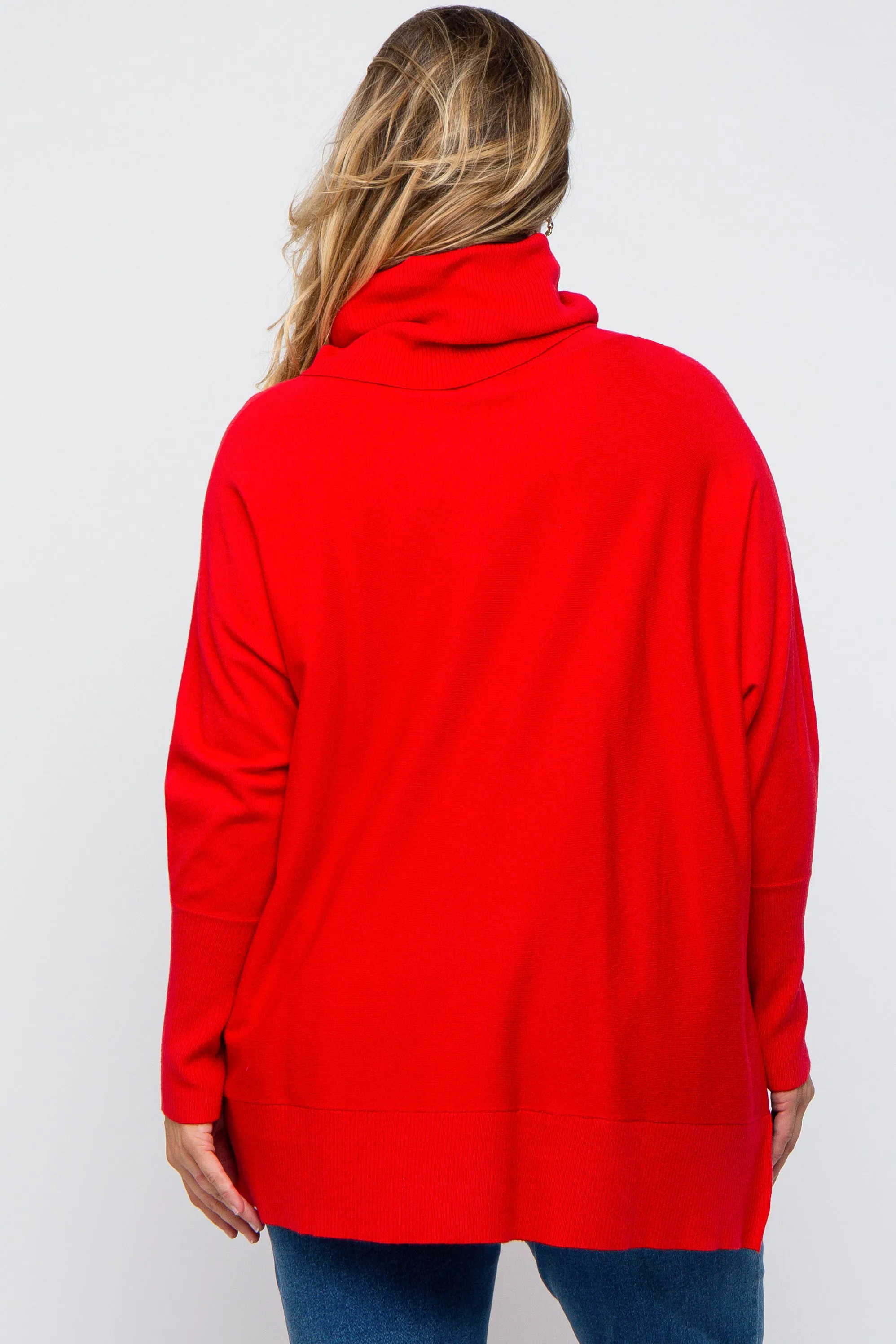 Red Cowl Neck Dolman Sleeve Maternity Plus Sweater sold by Pinkblush product image thumbnail 4