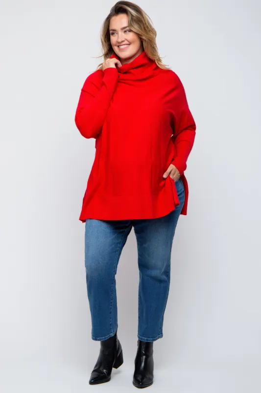 Red Cowl Neck Dolman Sleeve Maternity Plus Sweater sold by Pinkblush