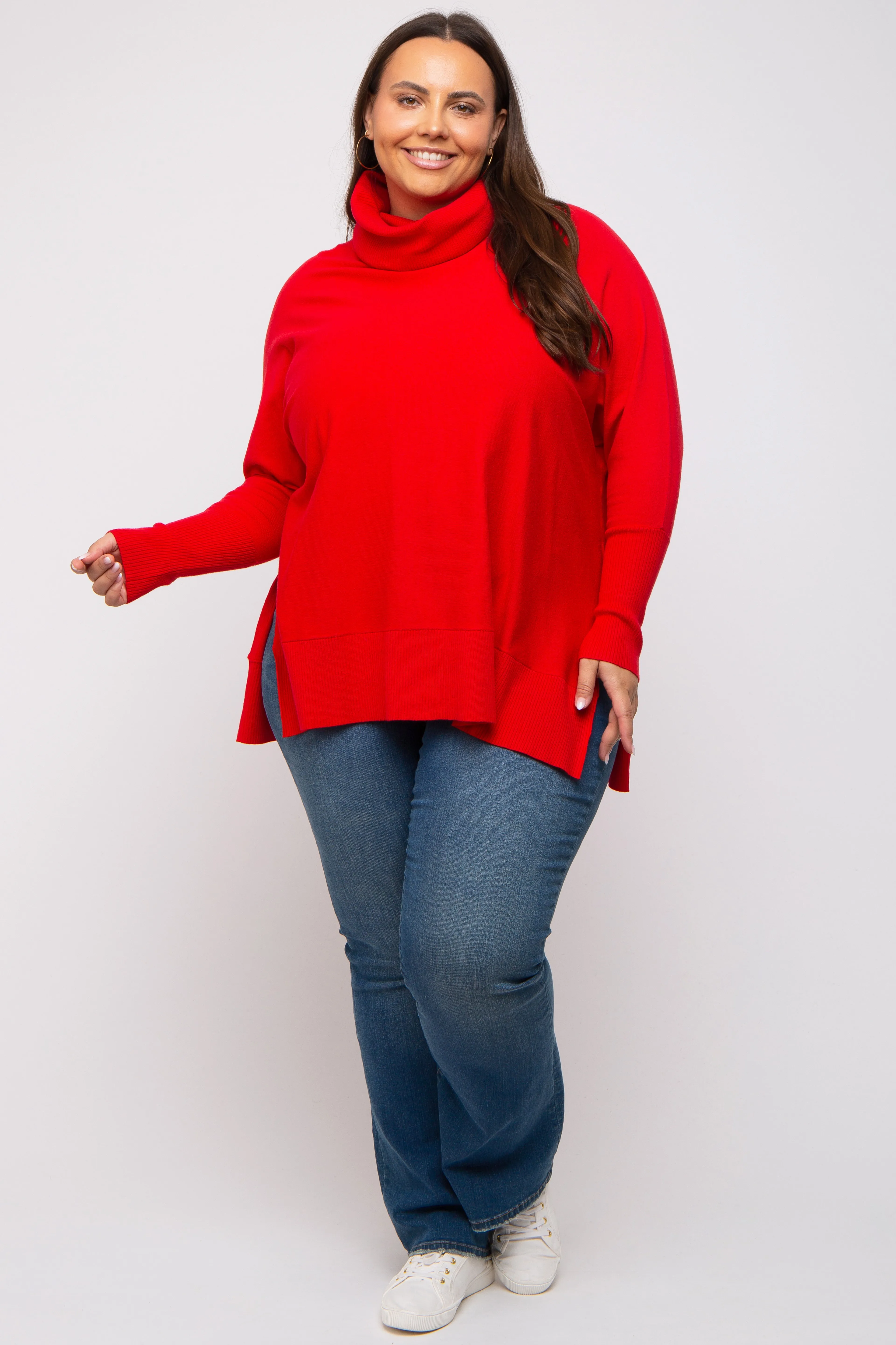 Red Cowl Neck Dolman Sleeve Maternity Plus Sweater sold by Pinkblush product image thumbnail 5