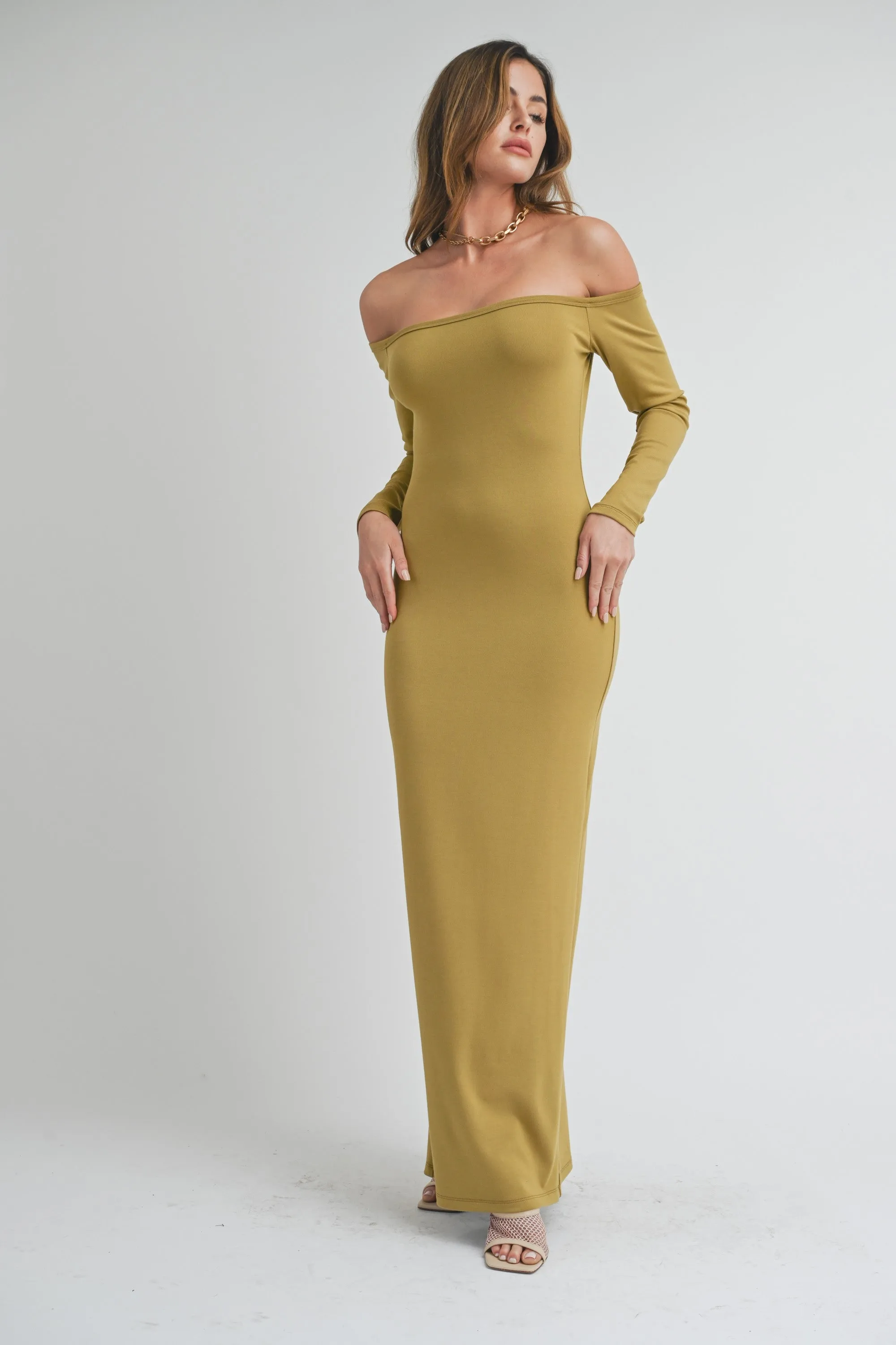 Lime Off Shoulder Long Sleeve Maternity Maxi Dress sold by Pinkblush product image thumbnail 4