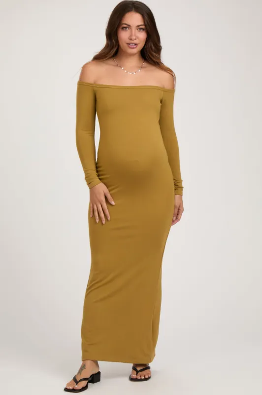 Lime Off Shoulder Long Sleeve Maternity Maxi Dress sold by Pinkblush