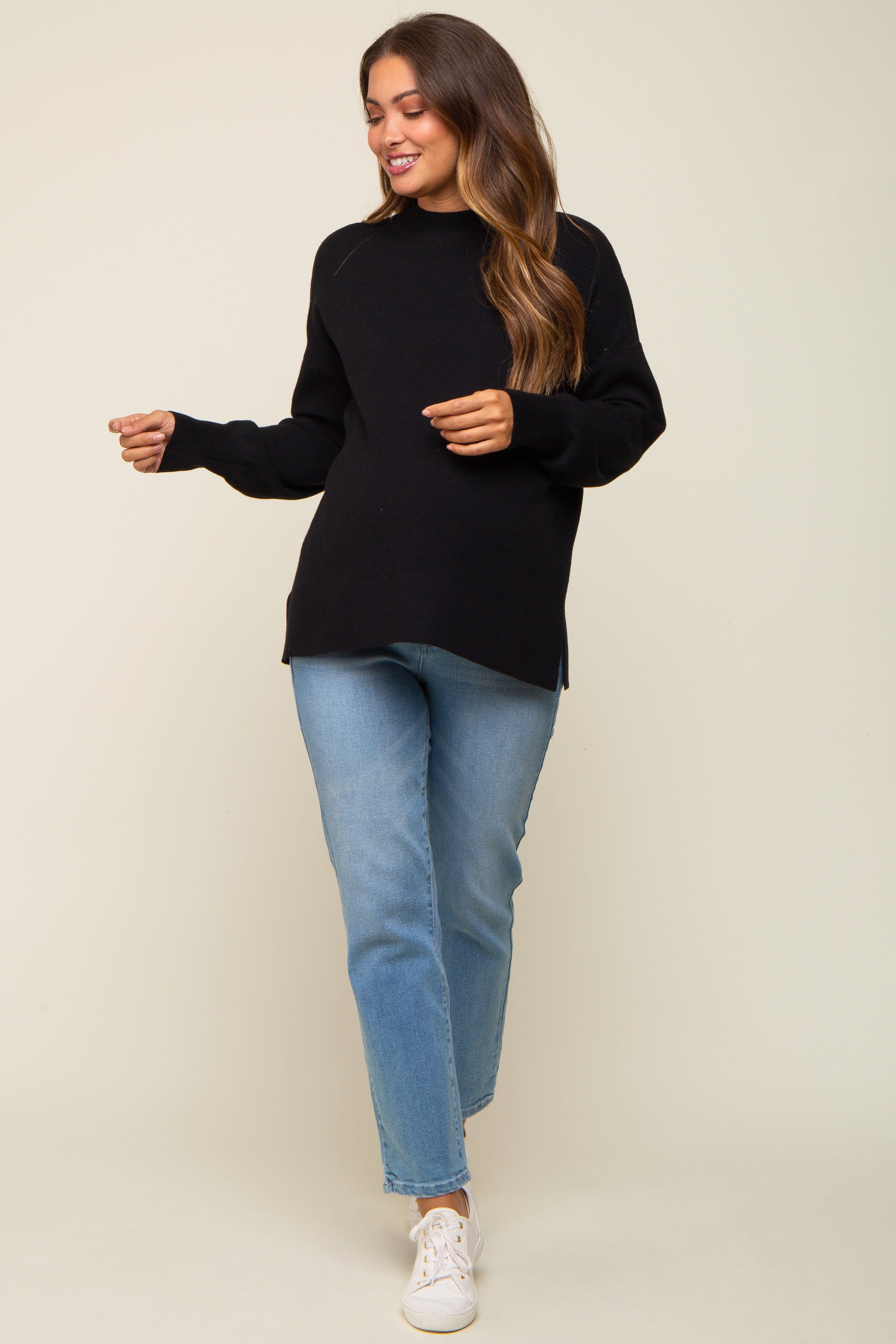 Black Knit Mock Neck Maternity Long Sleeve Top sold by Pinkblush product image thumbnail 4
