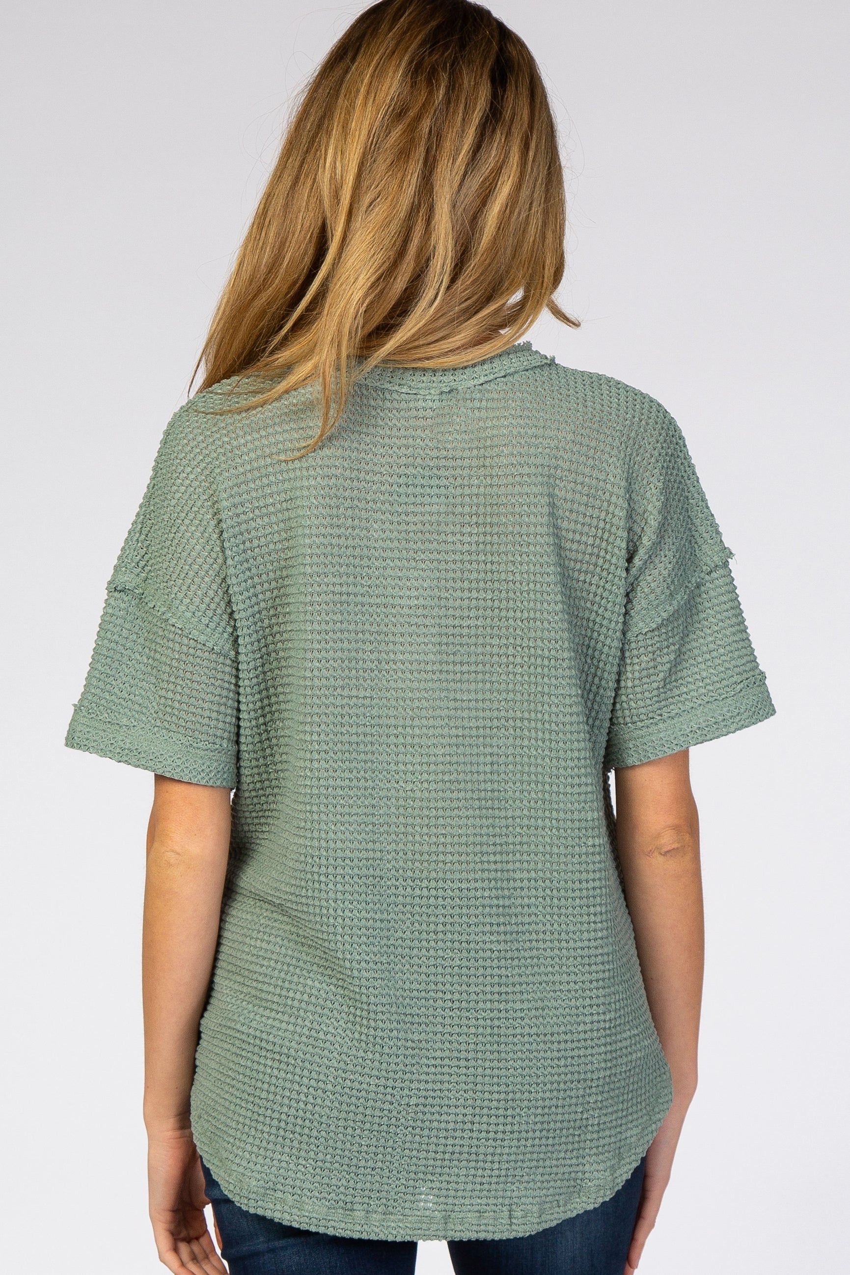 Light Olive Waffle Knit Button Front V-Neck Maternity Top sold by Pinkblush product image thumbnail 3