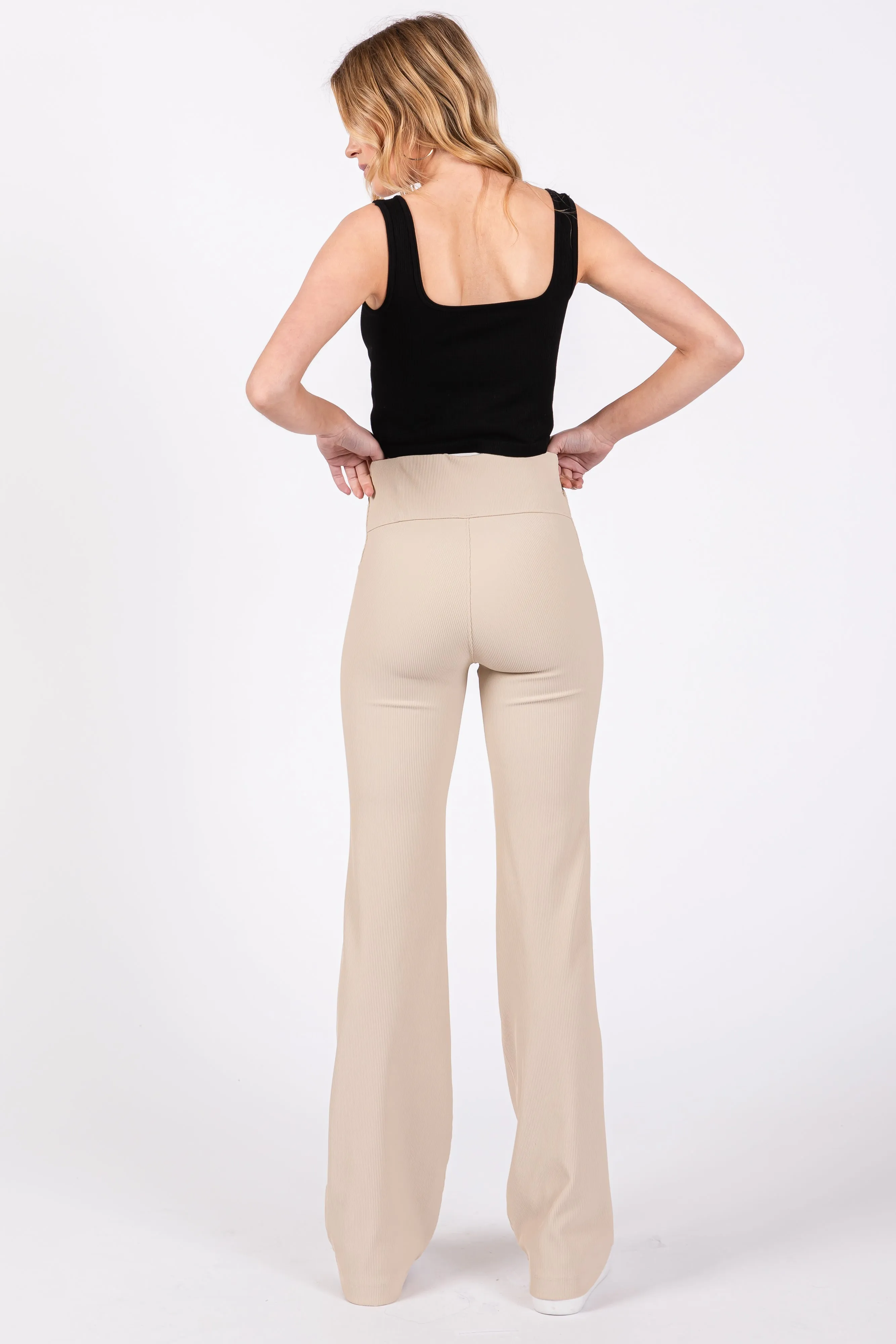 Cream Ribbed Flared Leggings sold by Pinkblush product image thumbnail 3