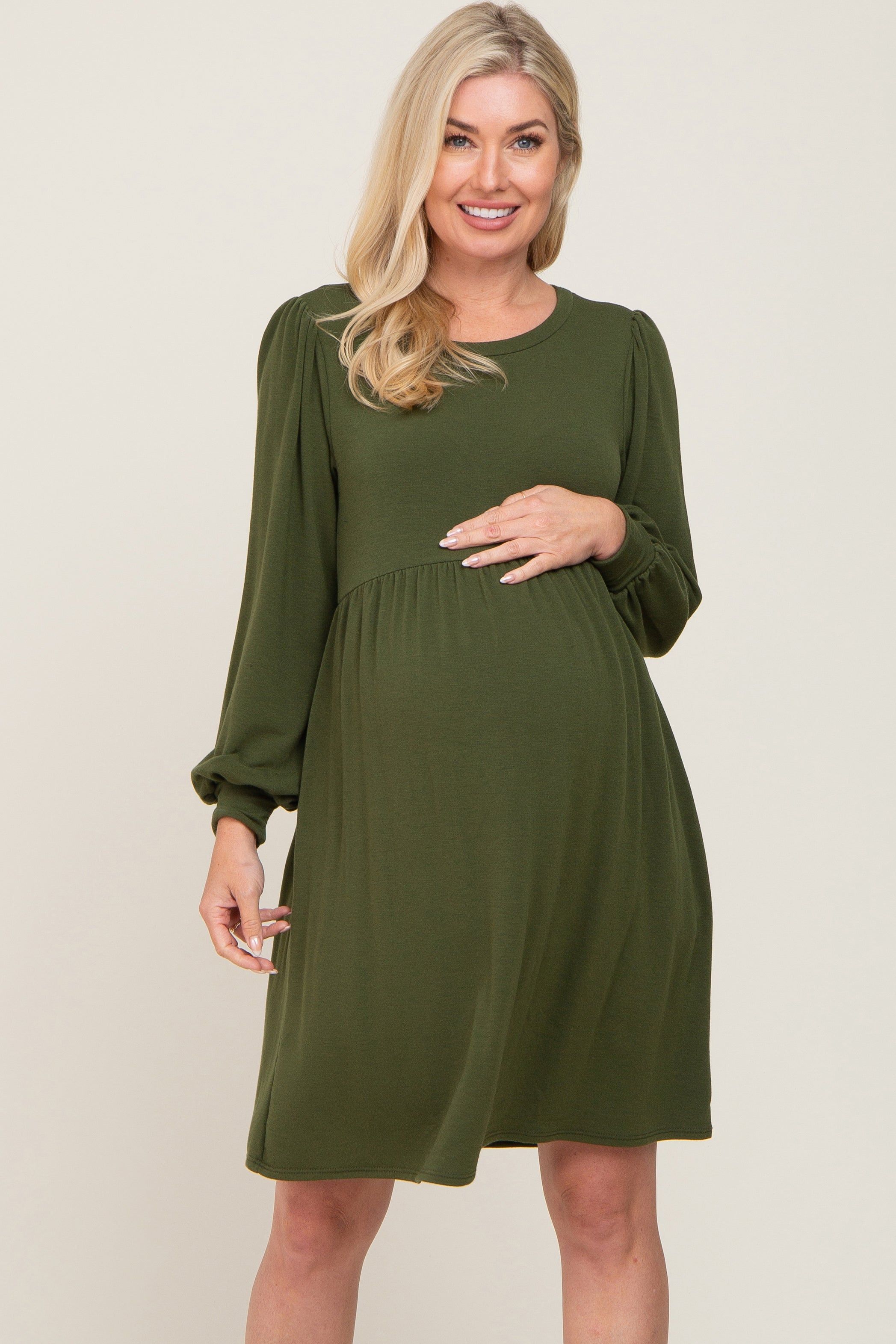 Olive Terry Knit Long Sleeve Maternity Dress sold by Pinkblush
