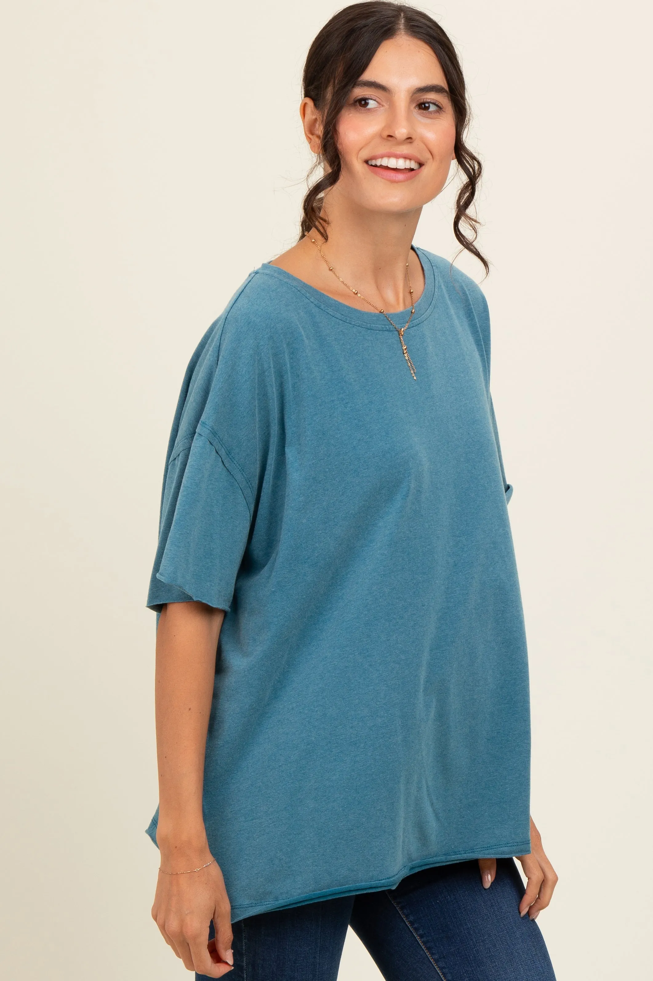 Teal Raw Rolled Hem Top sold by Pinkblush product image thumbnail 3