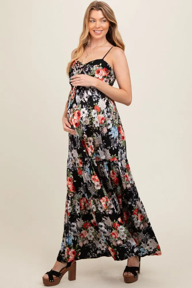 Black Floral Front Tie Maternity Maxi Dress sold by Pinkblush product image thumbnail 3