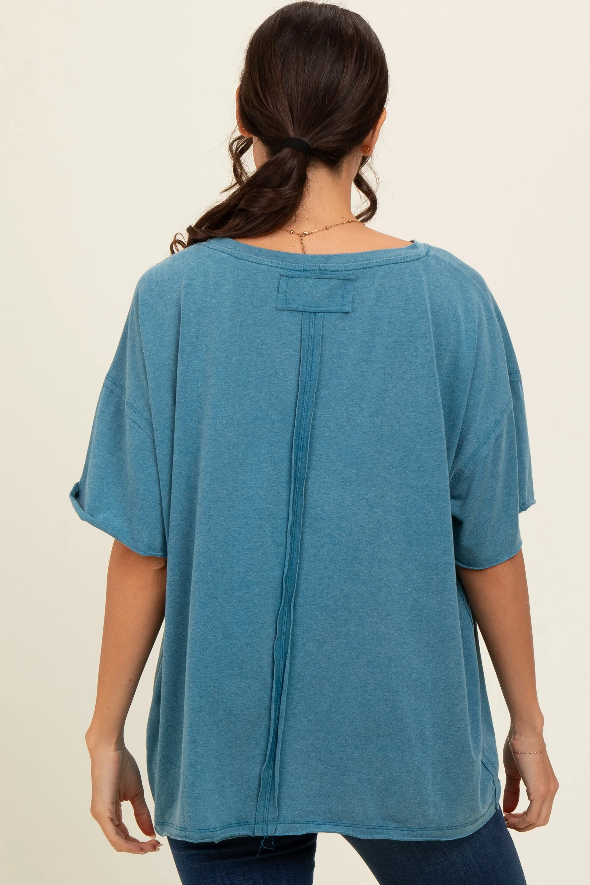 Teal Raw Rolled Hem Top sold by Pinkblush product image thumbnail 4