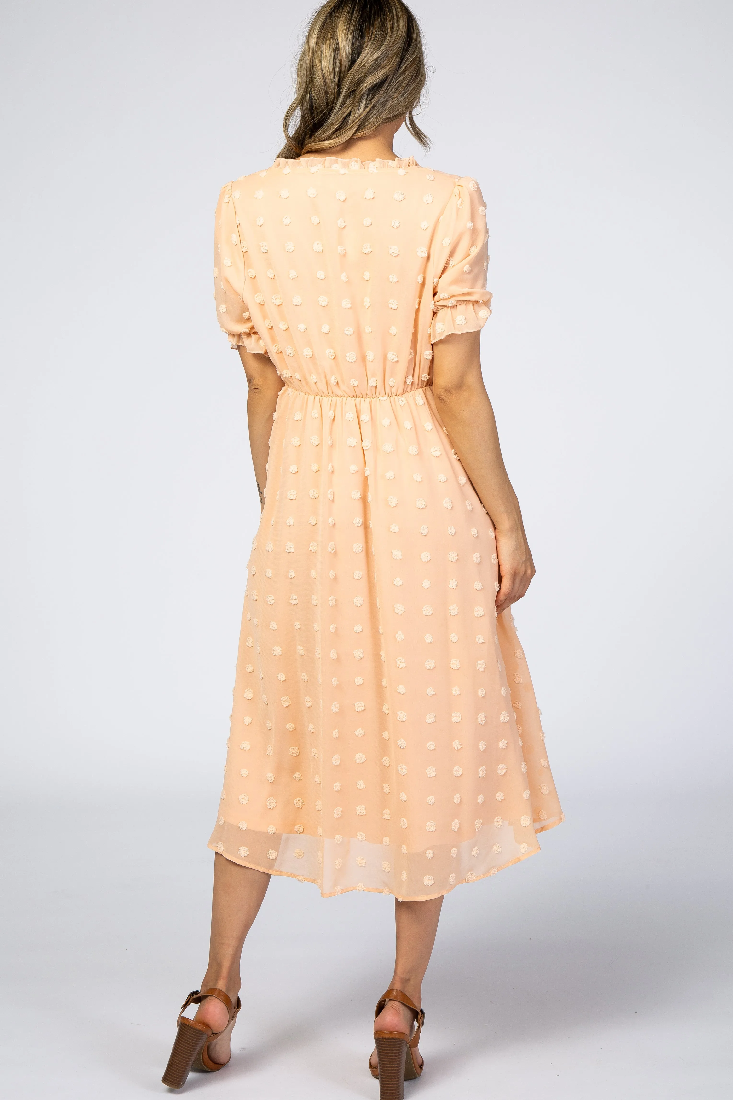 Peach Swiss Dot Ruffle Trim Dress sold by Pinkblush product image thumbnail 3
