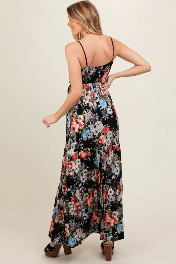 Black Floral Front Tie Maternity Maxi Dress sold by Pinkblush product image thumbnail 4