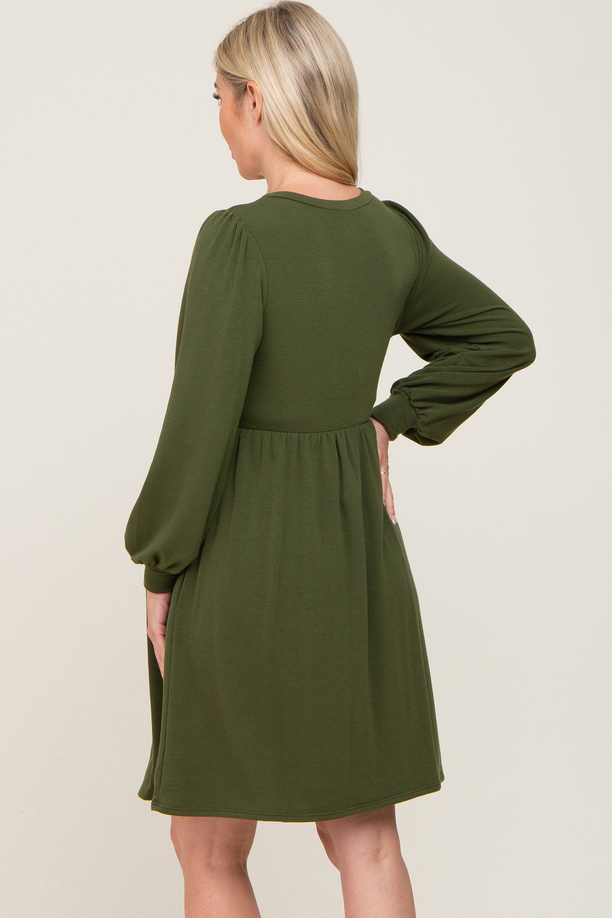 Olive Terry Knit Long Sleeve Maternity Dress sold by Pinkblush product image thumbnail 3