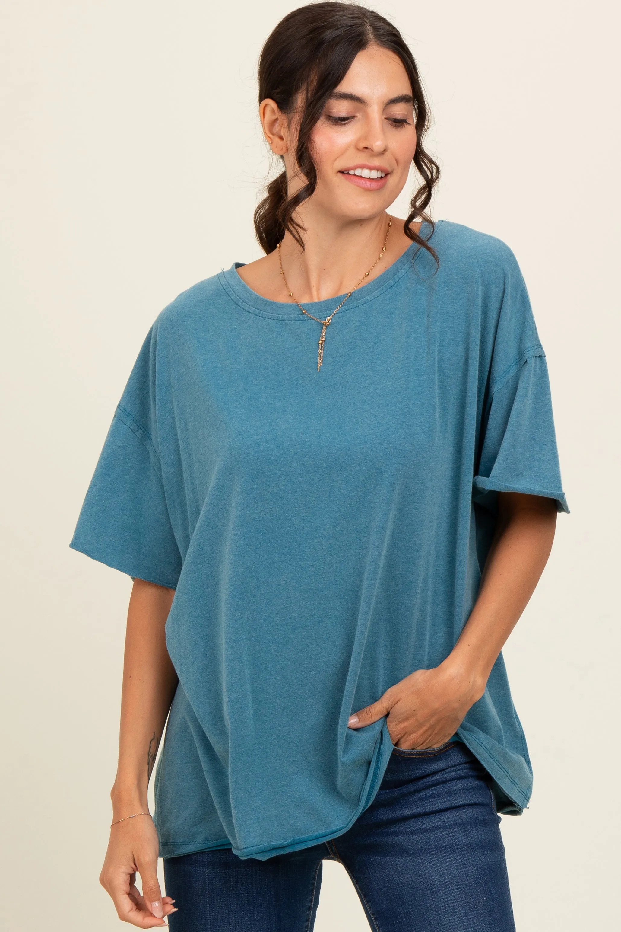 Teal Raw Rolled Hem Top sold by Pinkblush product image thumbnail 2