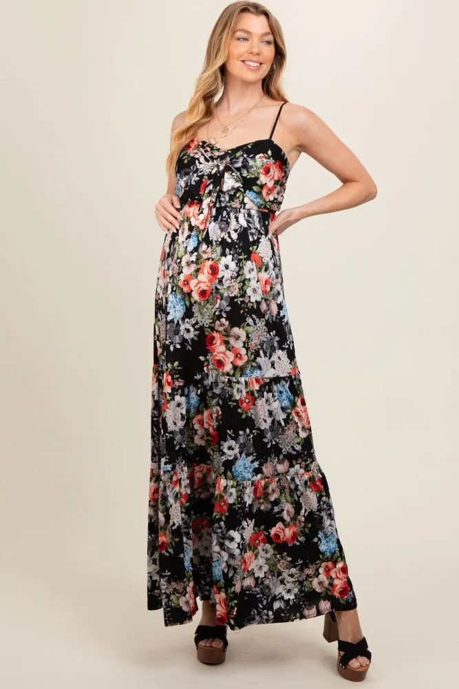 Black Floral Front Tie Maternity Maxi Dress sold by Pinkblush product image thumbnail 2