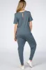 Dark Teal Basic Short Sleeve Maternity Jumpsuit sold by Pinkblush