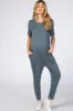 Dark Teal Basic Short Sleeve Maternity Jumpsuit sold by Pinkblush
