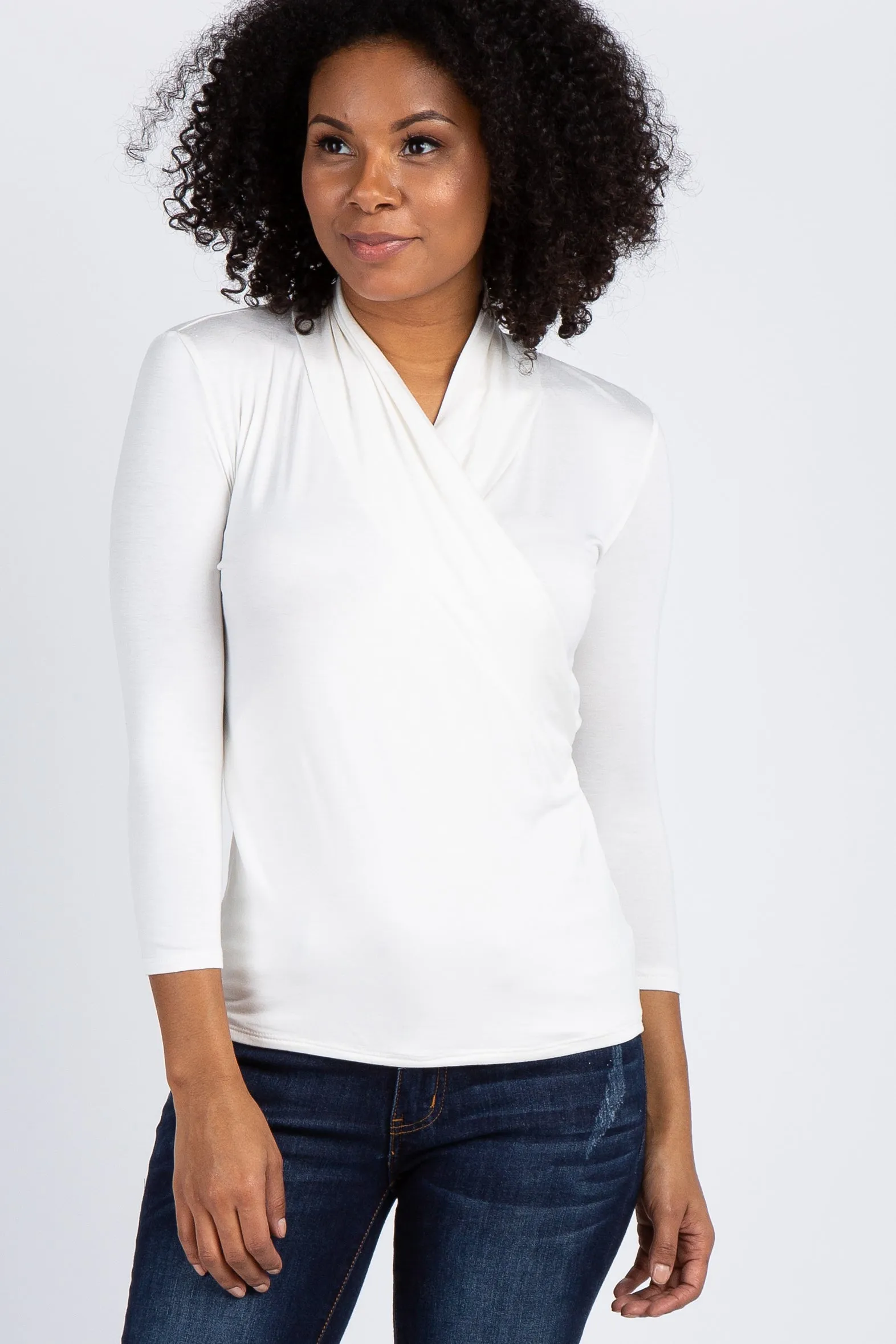 Ivory Long Sleeve Wrap Nursing Top sold by Pinkblush