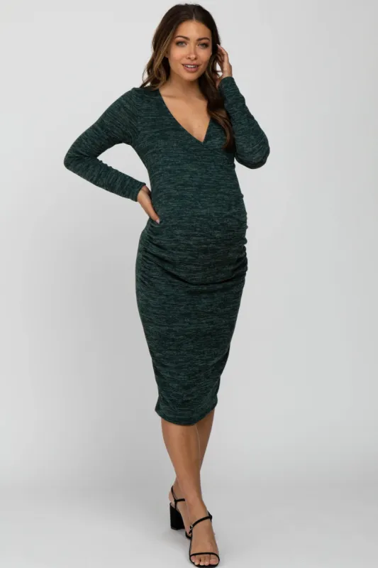 Forest Green Heather Wrap Fitted Maternity Dress sold by Pinkblush