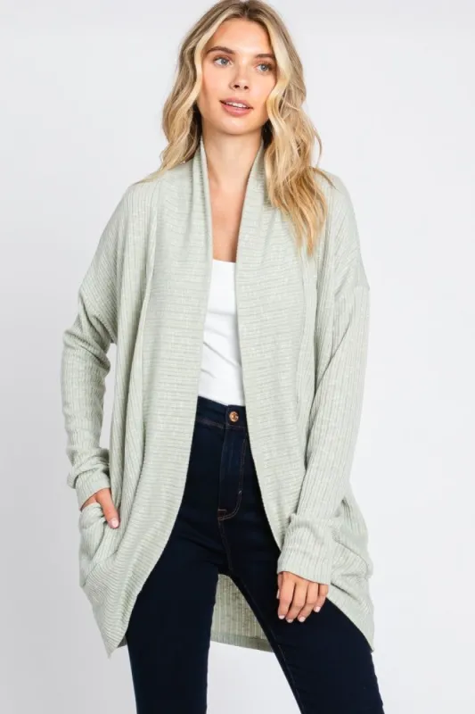 Light Olive Ribbed Open Front Cardigan sold by Pinkblush